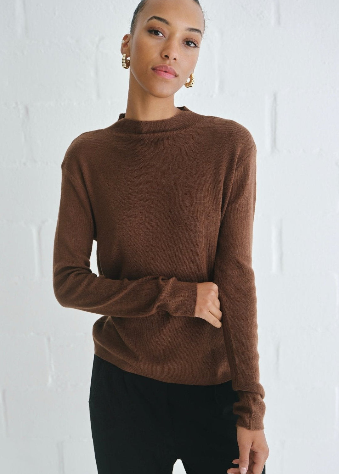 View our The Mock Neck Knit In Brown - by Tribute Store