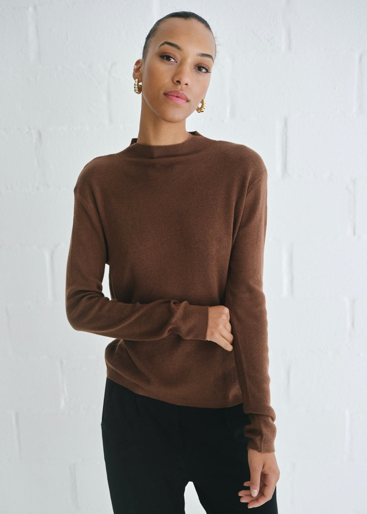View our The Mock Neck Knit In Brown - by Tribute Store