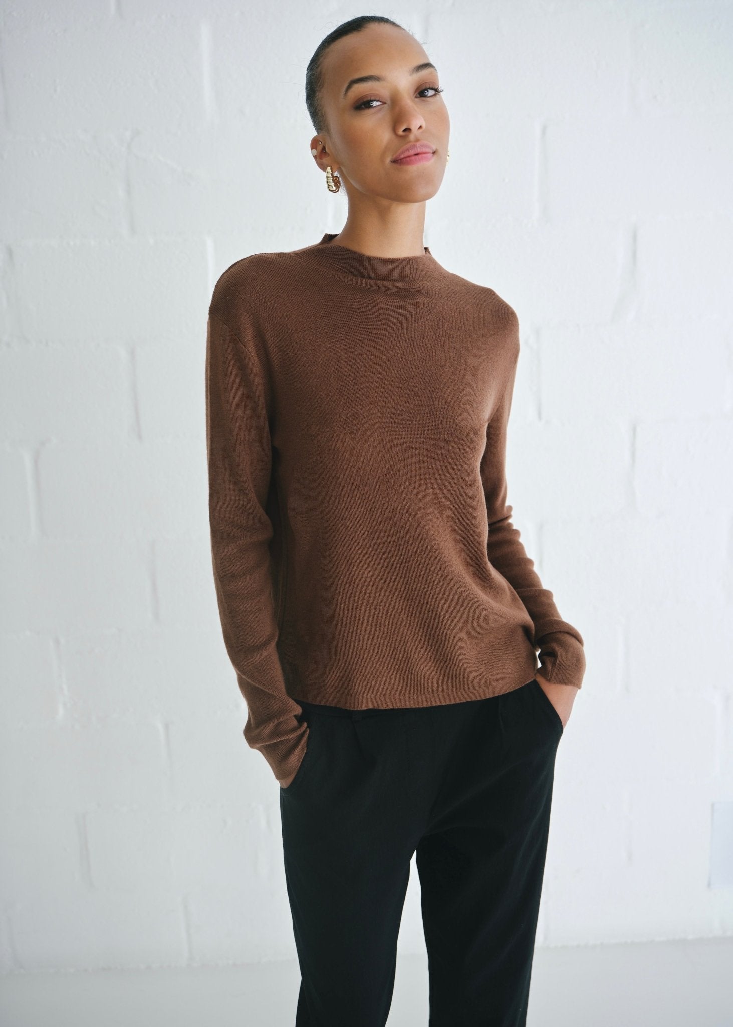 View our The Mock Neck Knit In Brown - by Tribute Store