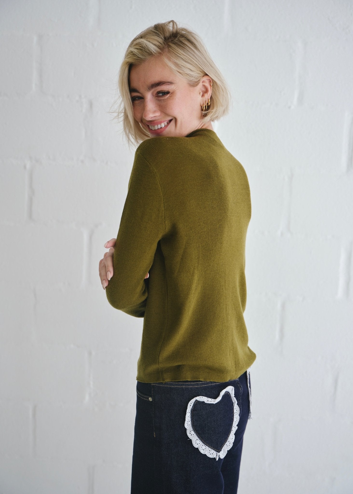 View our The Mock Neck Knit In Khaki - by Tribute Store