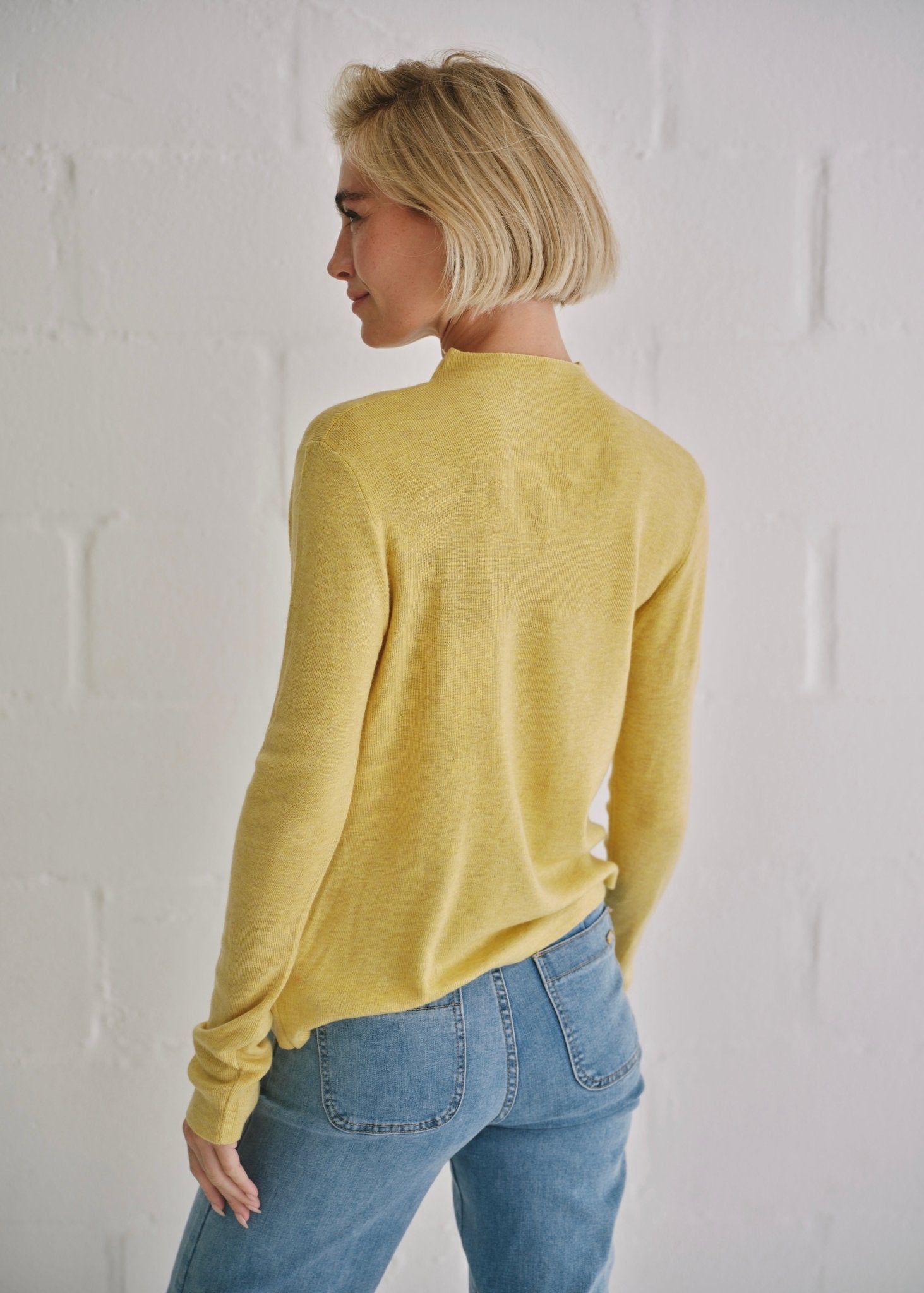 View our The Mock Neck Knit In Mustard - by Tribute Store