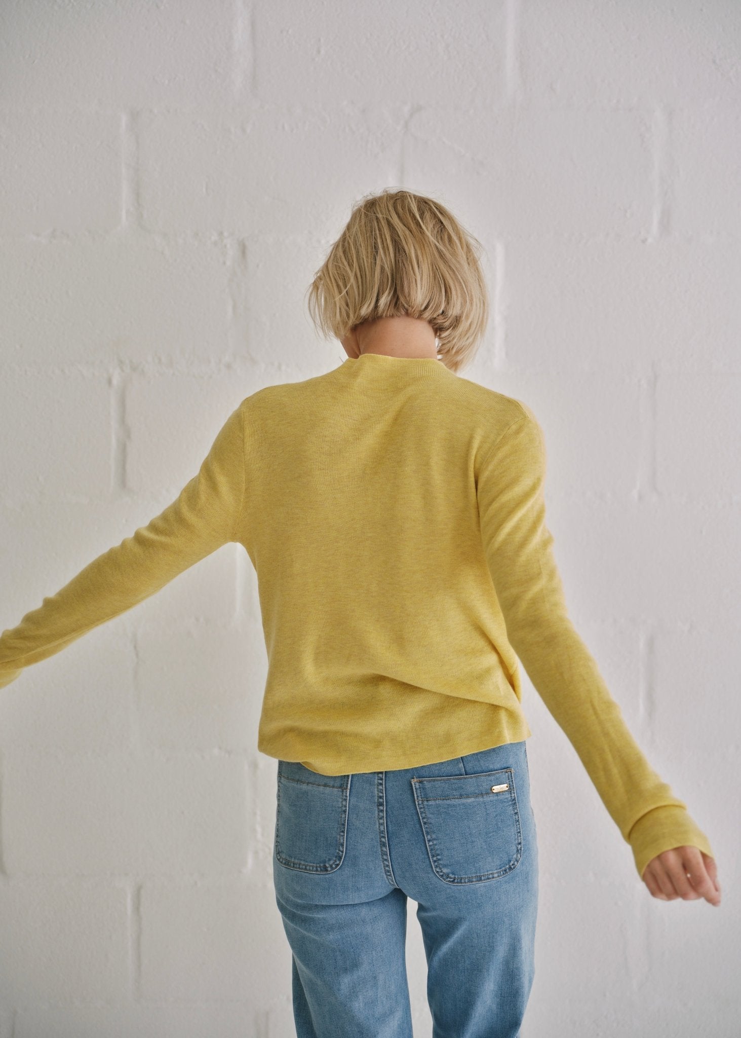 View our The Mock Neck Knit In Mustard - by Tribute Store
