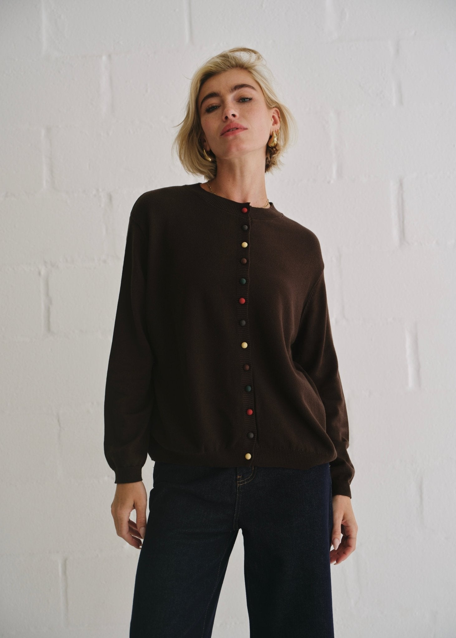View our The Multi - Button Cardigan In Brown - by Tribute Store