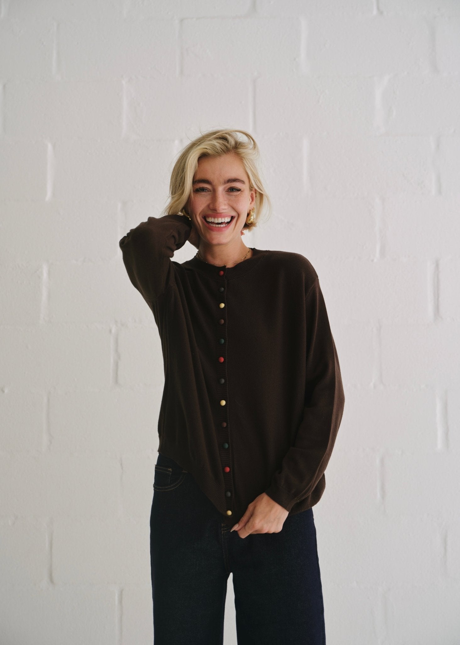 View our The Multi - Button Cardigan In Brown - by Tribute Store