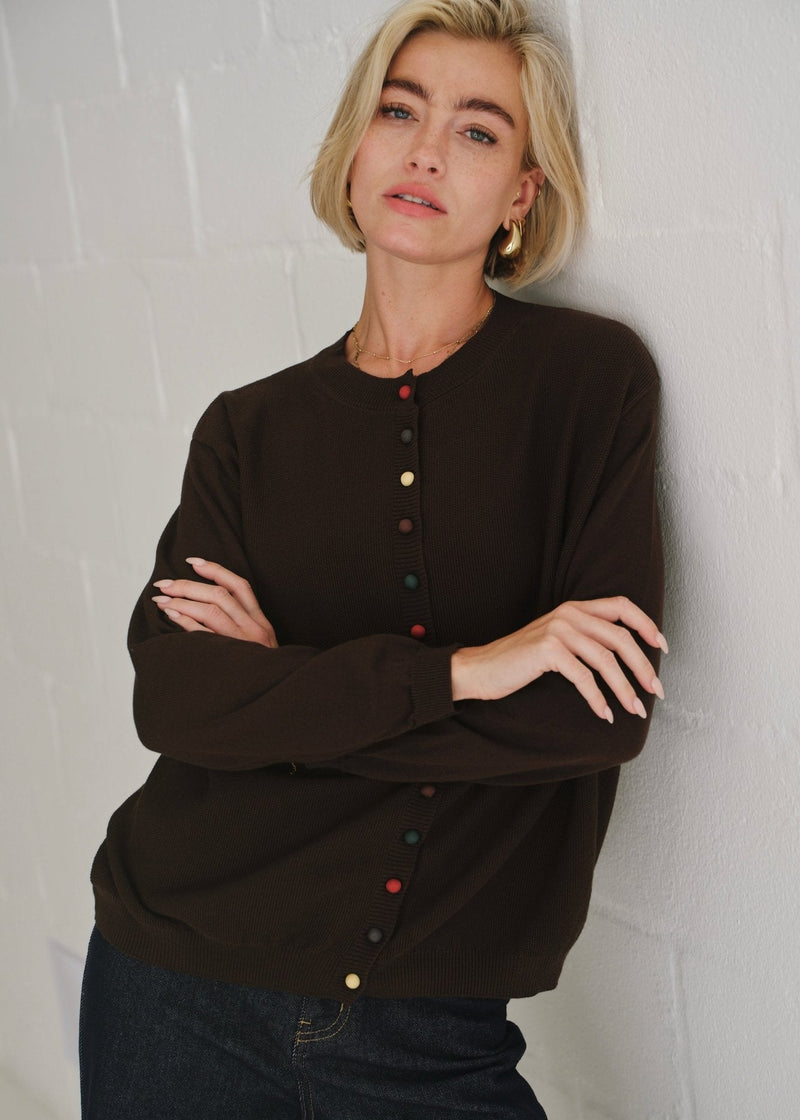 View our The Multi - Button Cardigan In Brown - by Tribute Store