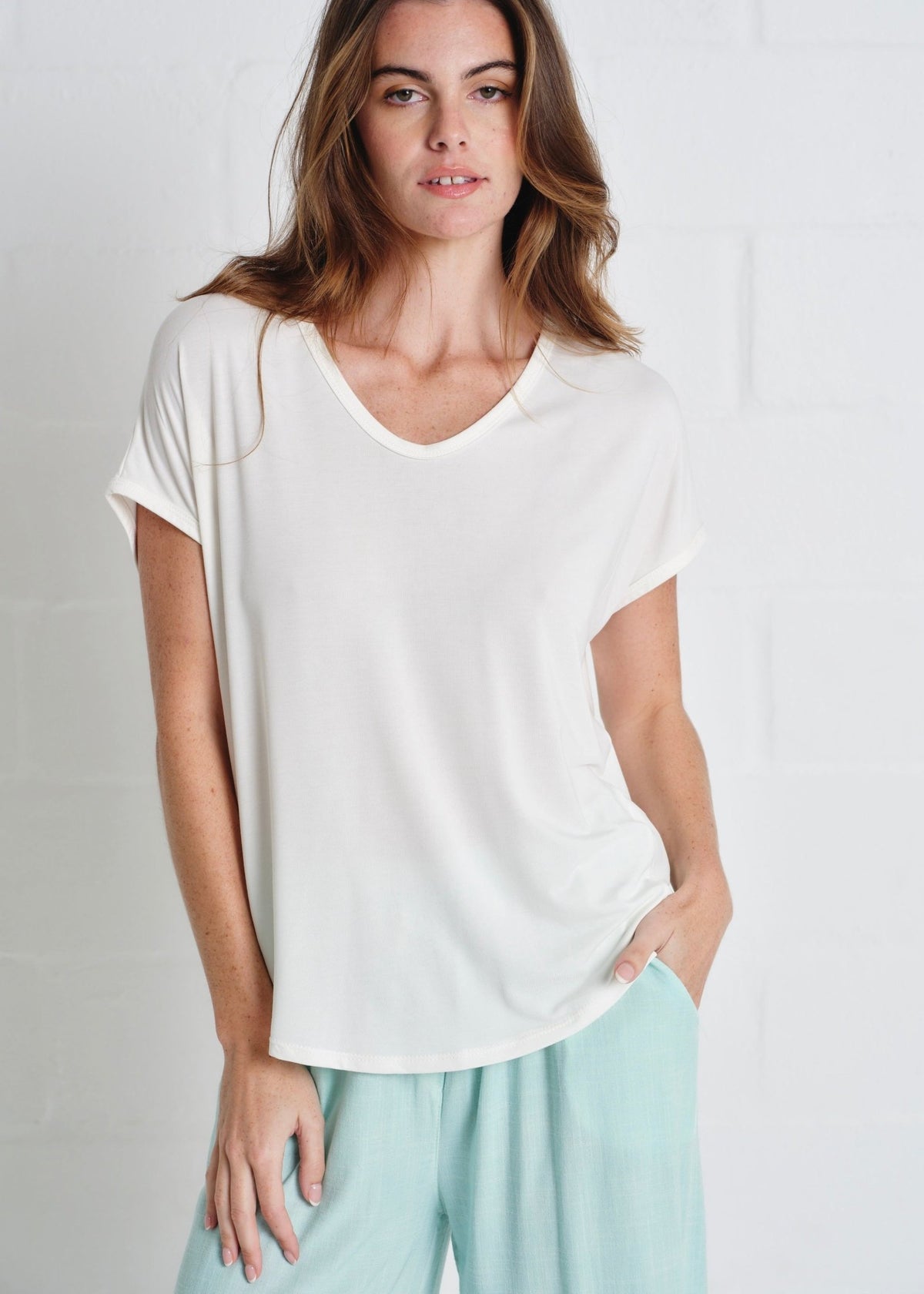 View our The One Thin V neck Tee In Off White - by Tribute Store