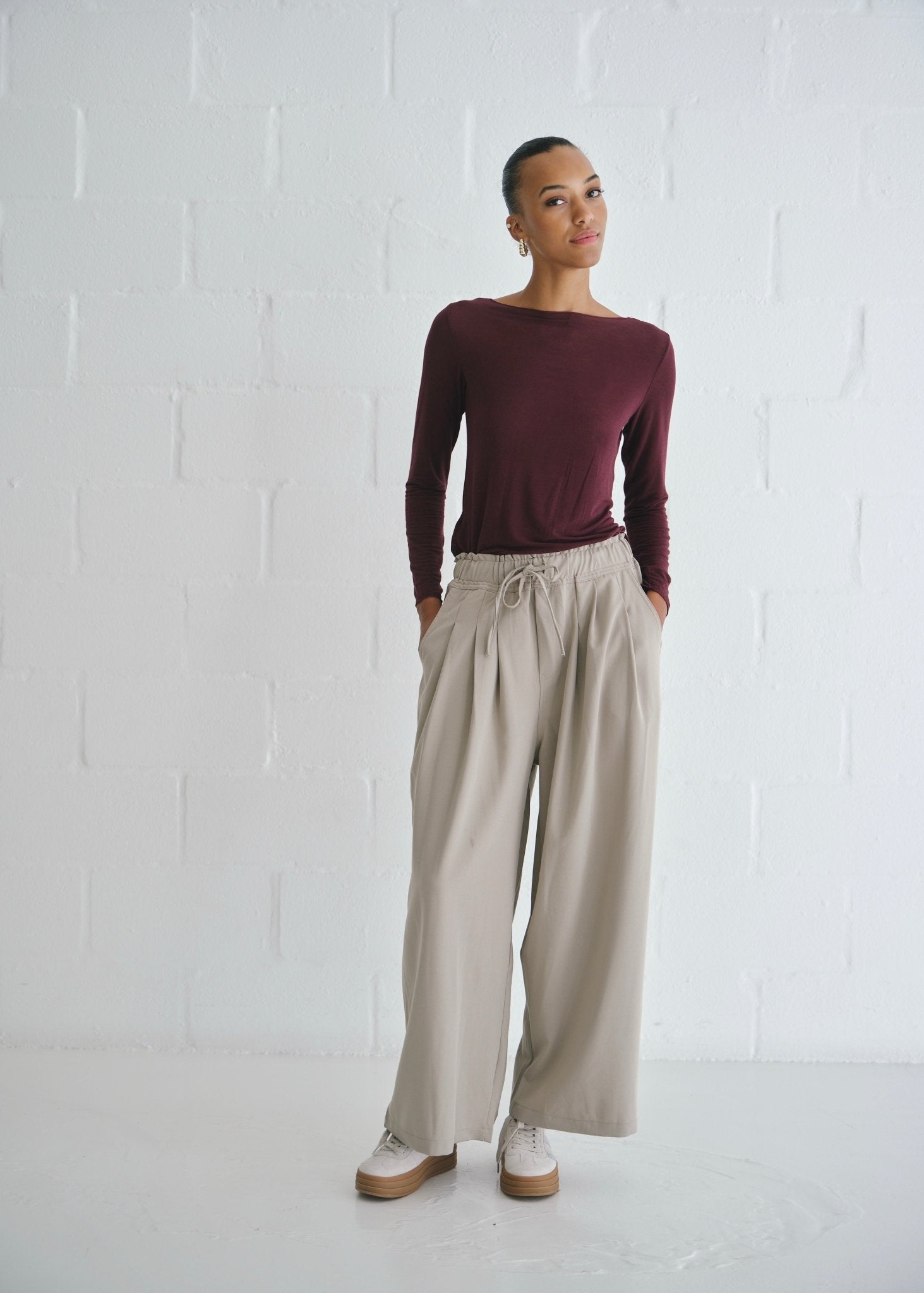 View our The Ultimate Wide Leg Trousers In Taupe - by Tribute Store