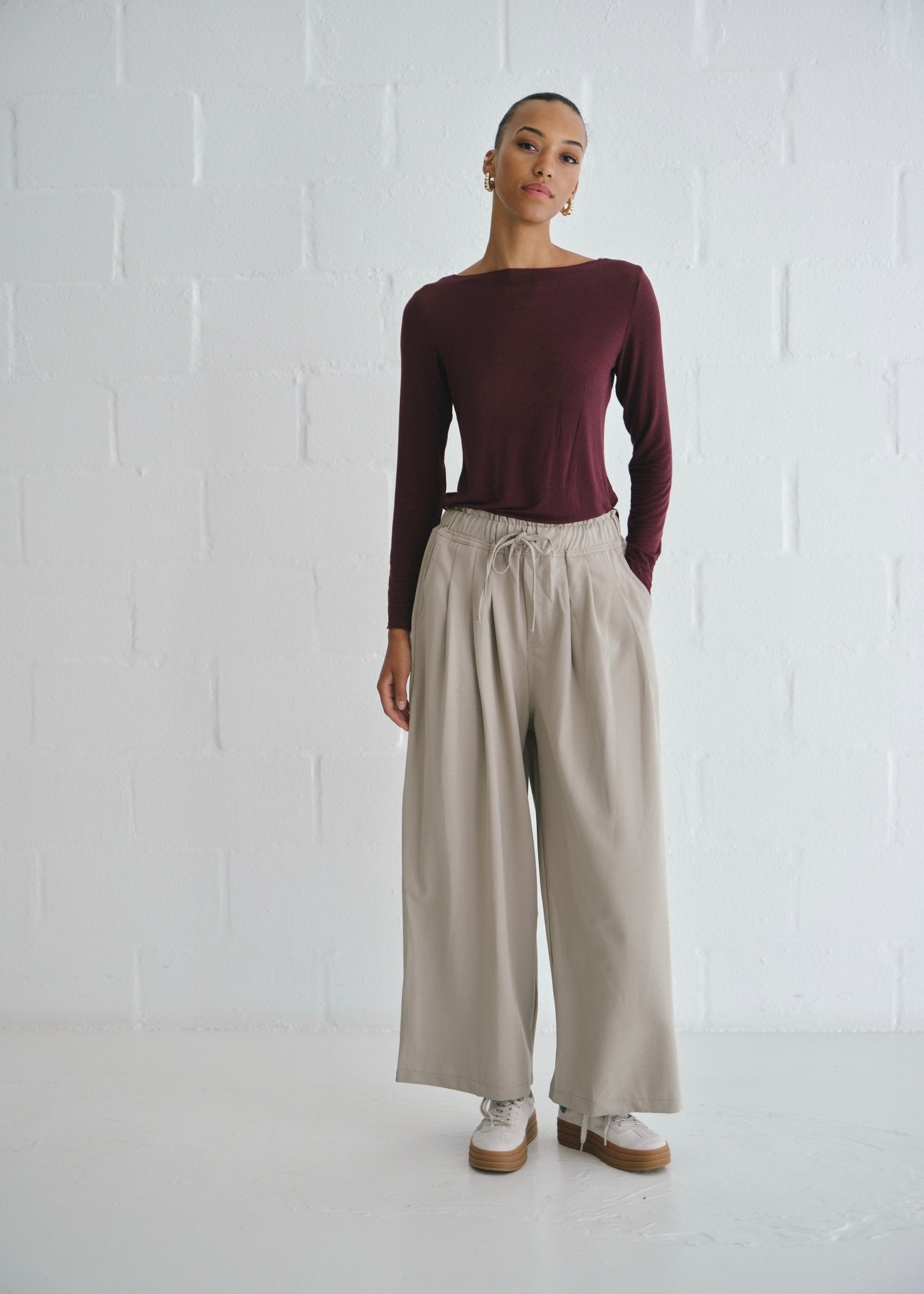 View our The Ultimate Wide Leg Trousers In Taupe - by Tribute Store