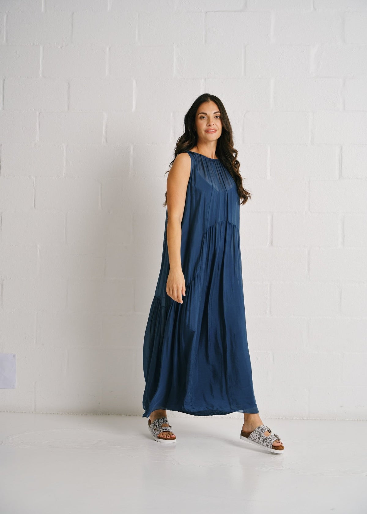 View our The Whisper Silk Tiered Maxi In Teal - by Tribute Store