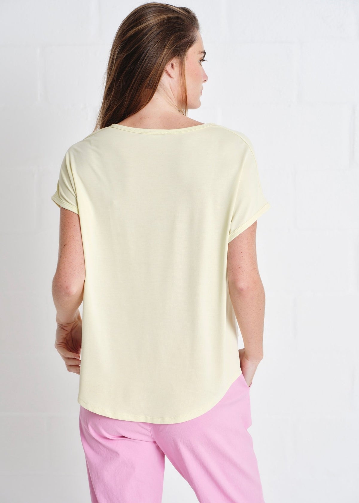 View our Thin V neck Tee In Butter Yellow - by Tribute Store