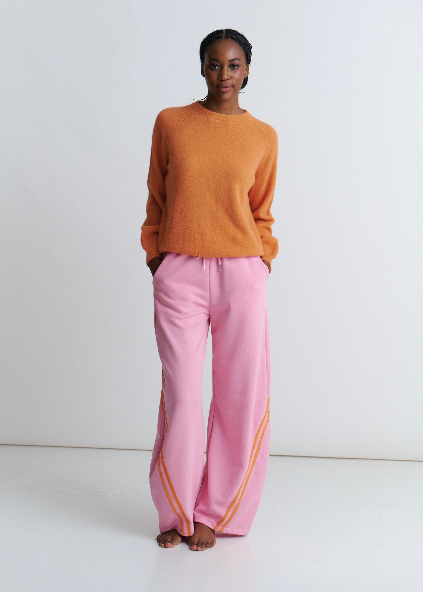 View our Tribeca Italian Cotton Barrel Track Pants In Pink and Orange - by Tribute Store