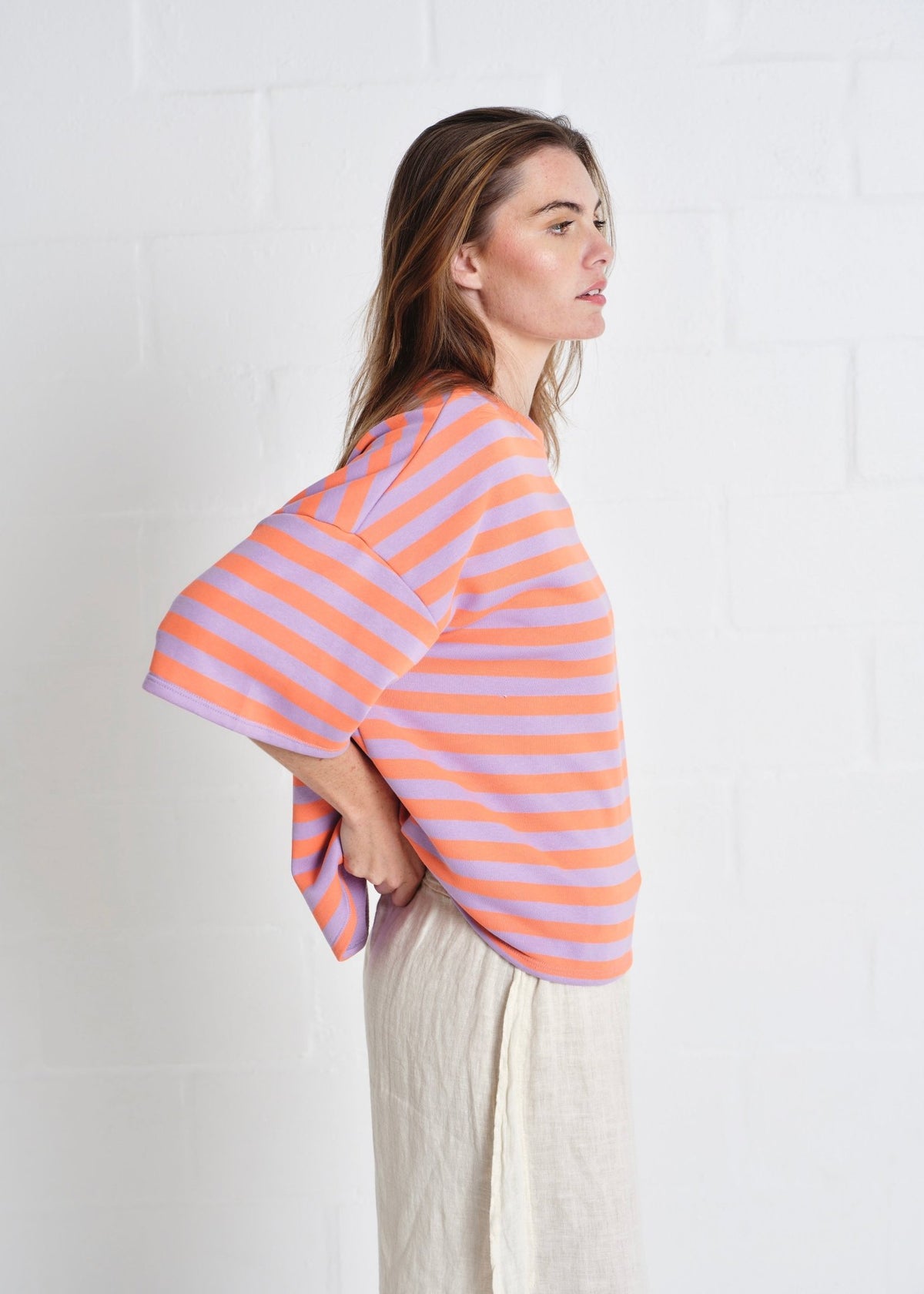 View our Tribeca Italian Stripe Tracksuit Tee In Lilac And Orange - by Tribute Store