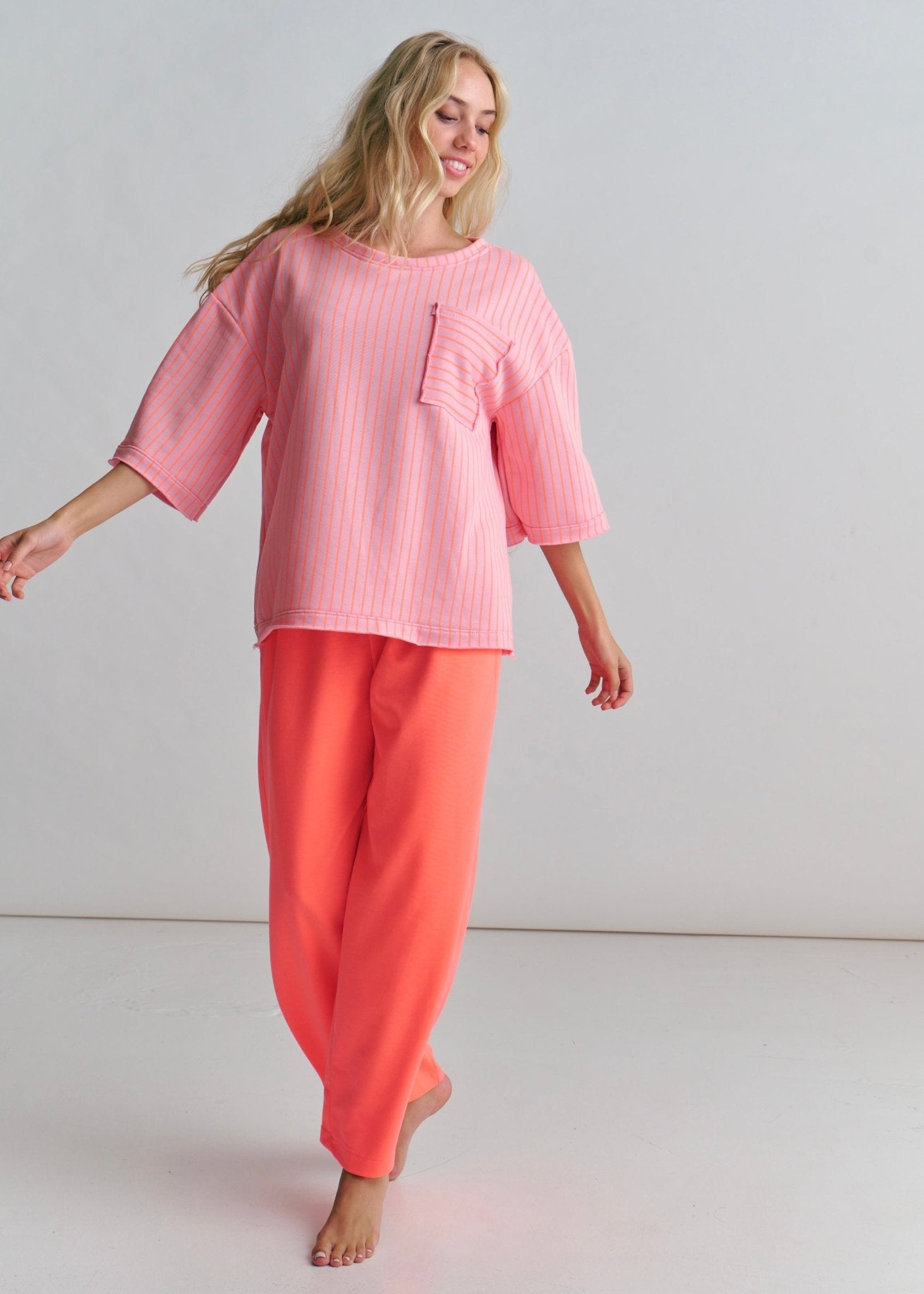 View our Tribeca Italian Stripe Tracksuit Tee Orange And Pink - by Tribute Store