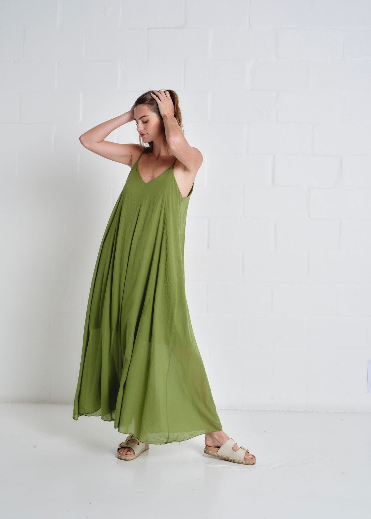 View our Tulum Strappy Cotton Maxi Dress In Olive - by Tribute Store