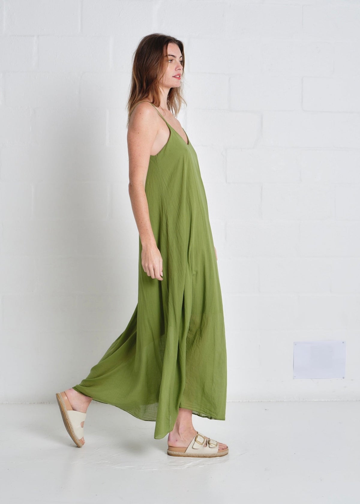 View our Tulum Strappy Cotton Maxi Dress In Olive - by Tribute Store