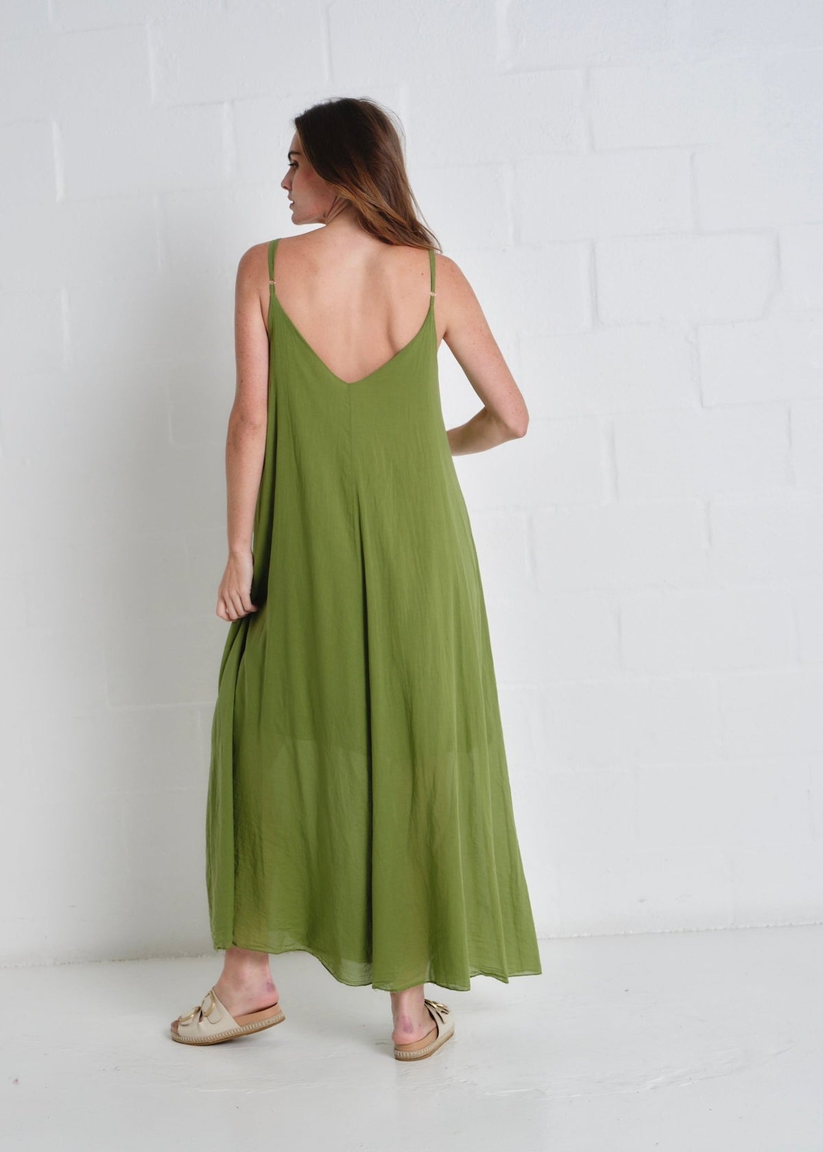 View our Tulum Strappy Cotton Maxi Dress In Olive - by Tribute Store
