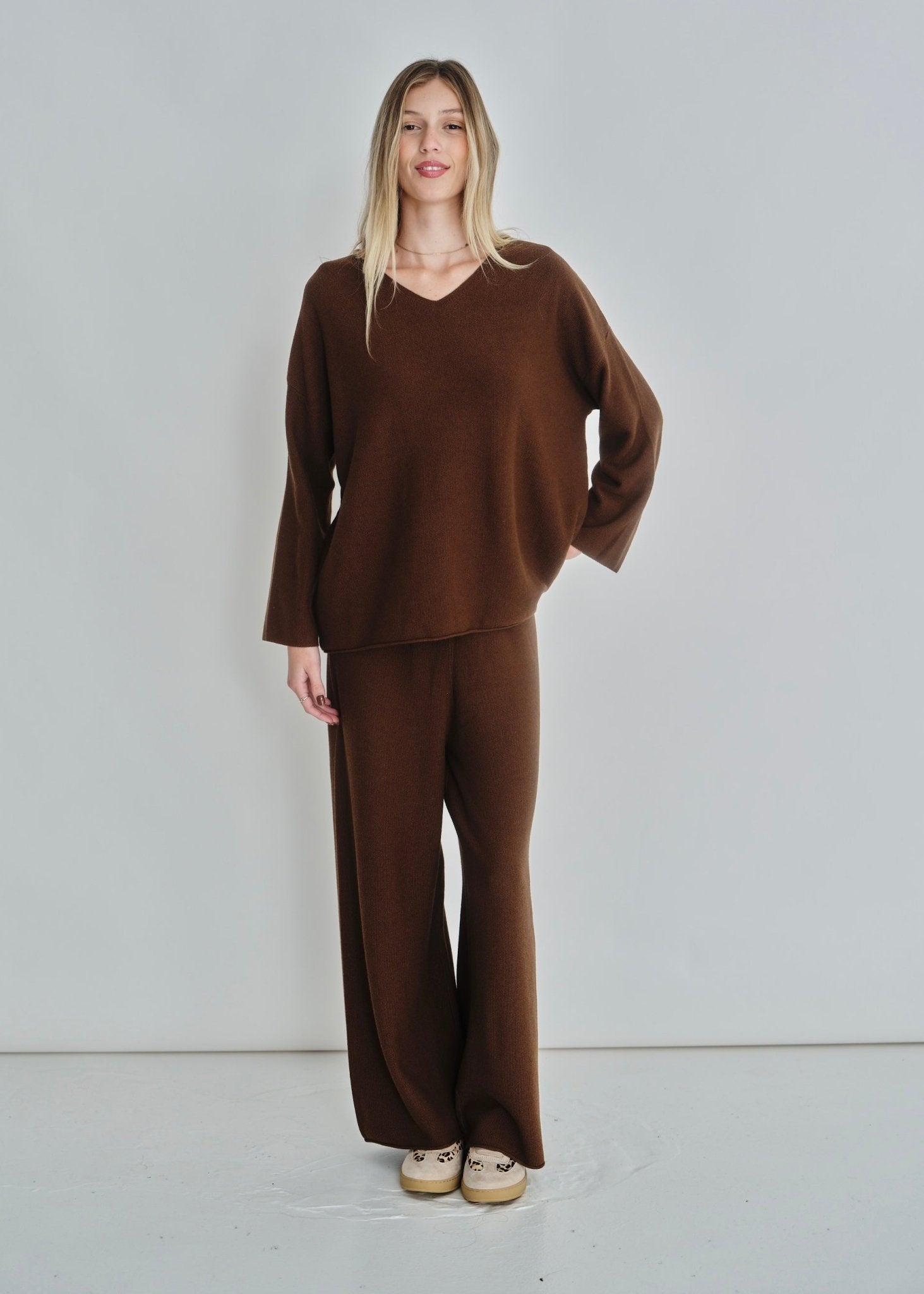View our Tustin Luxe Knit Pants In Chocolate - by Tribute Store