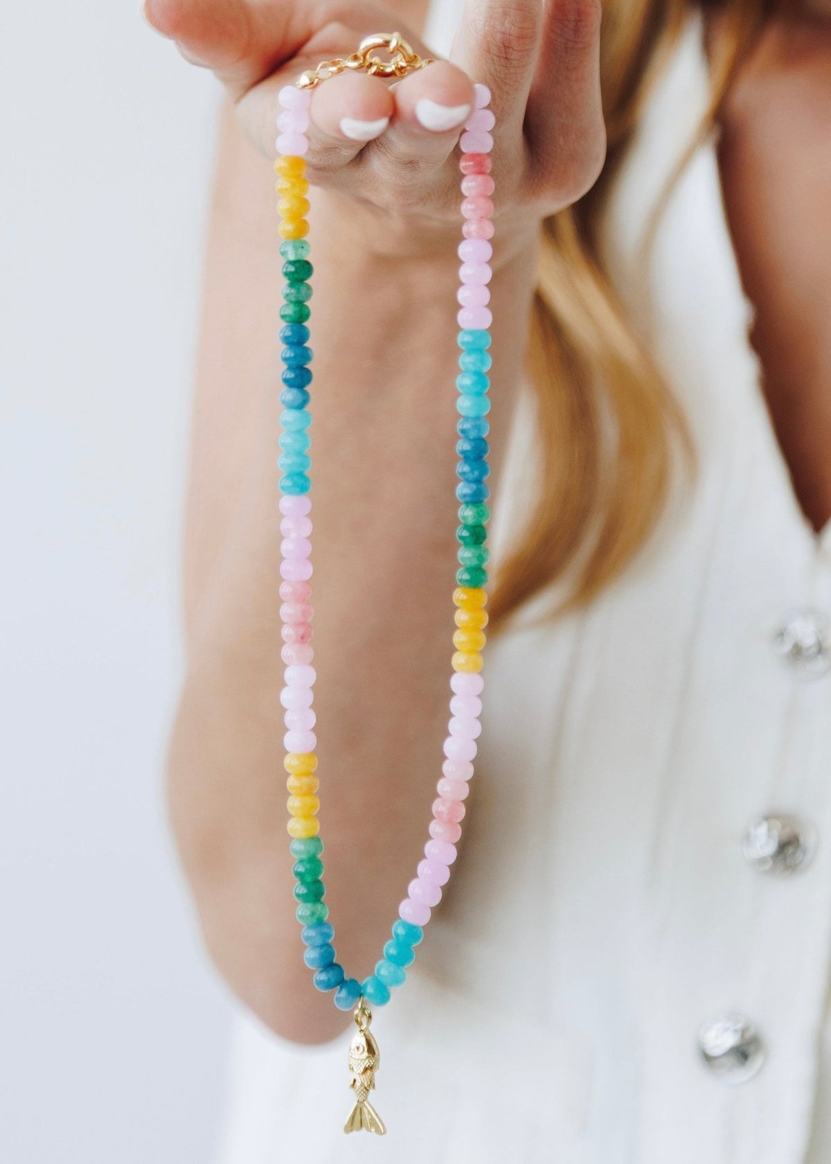 View our Tutti Fruity Rainbow Stone Fish Necklace - by Tribute Store