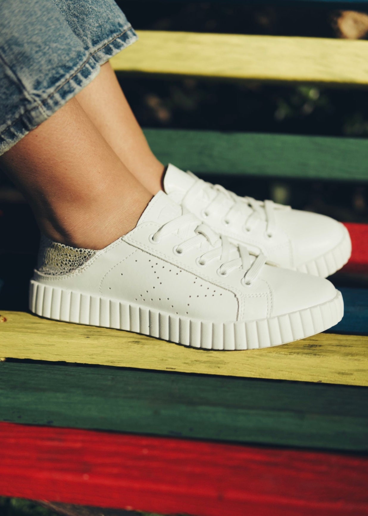 View our Valentina Leather Sneaker With Silver Specs in White - by Tribute Store