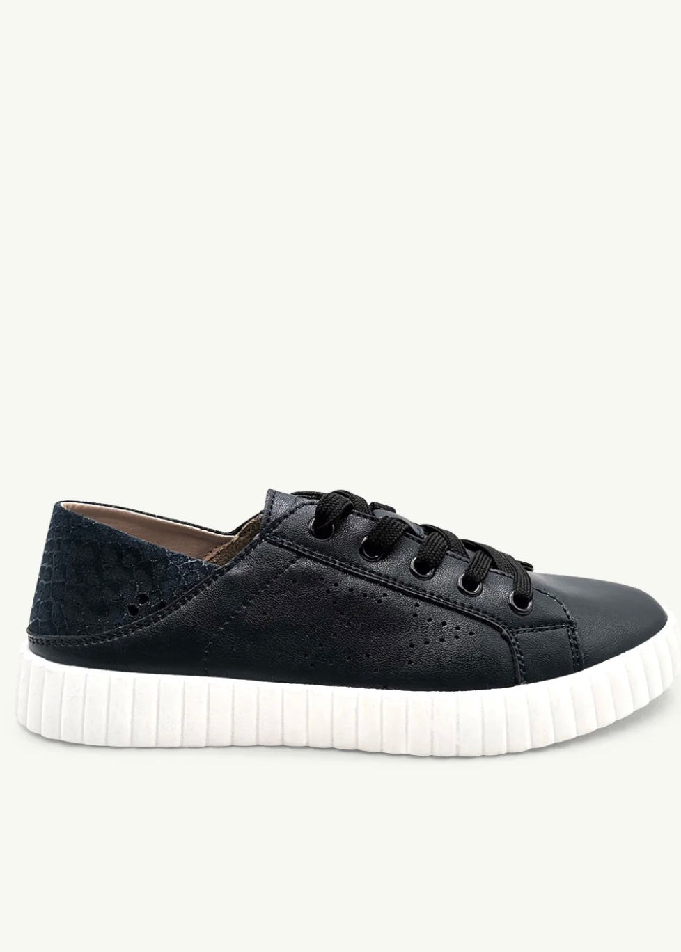 View our Valentina Leather Sneaker With Snake Print In Navy - by Tribute Store