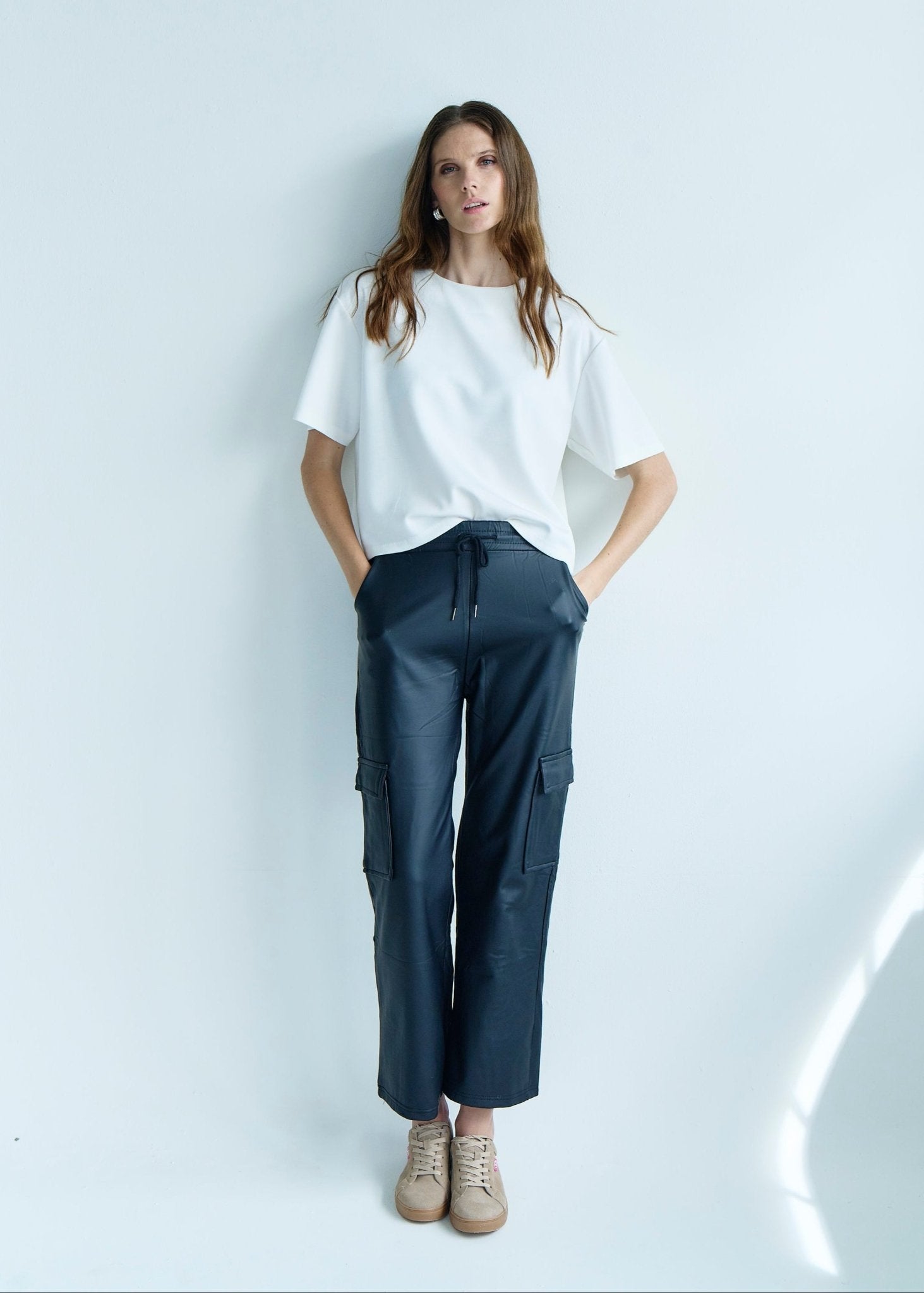 View our Vegan Leather Cargo Palazzo Pants in Black - by Tribute Store