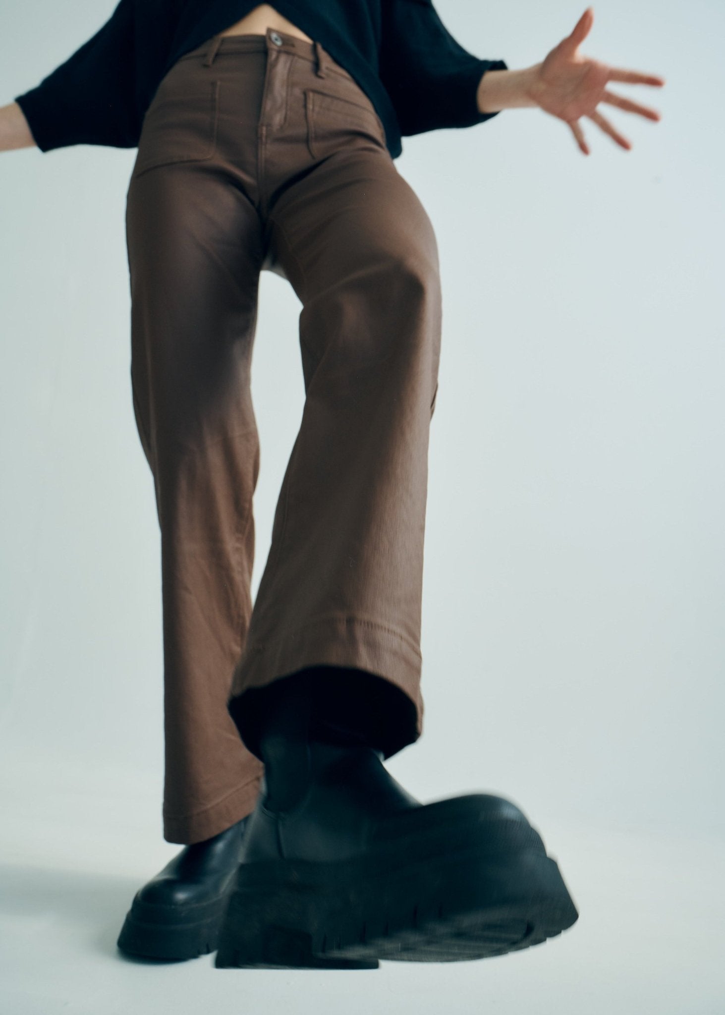 View our Vegan Leather Straight Leg Trousers in Chocolate - by Tribute Store