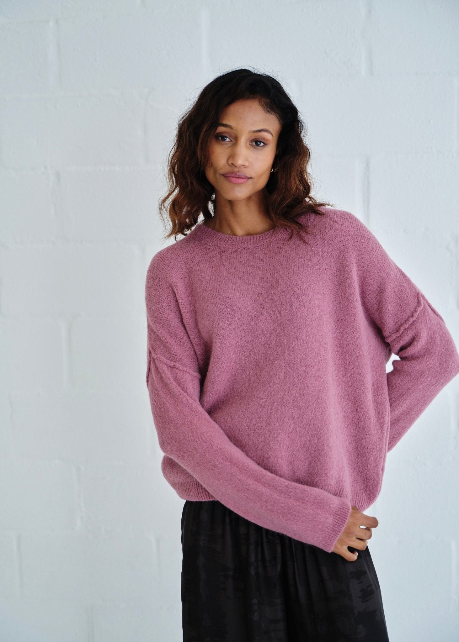 View our Ventura Oversized Crew Neck Knit In Berry - by Tribute Store