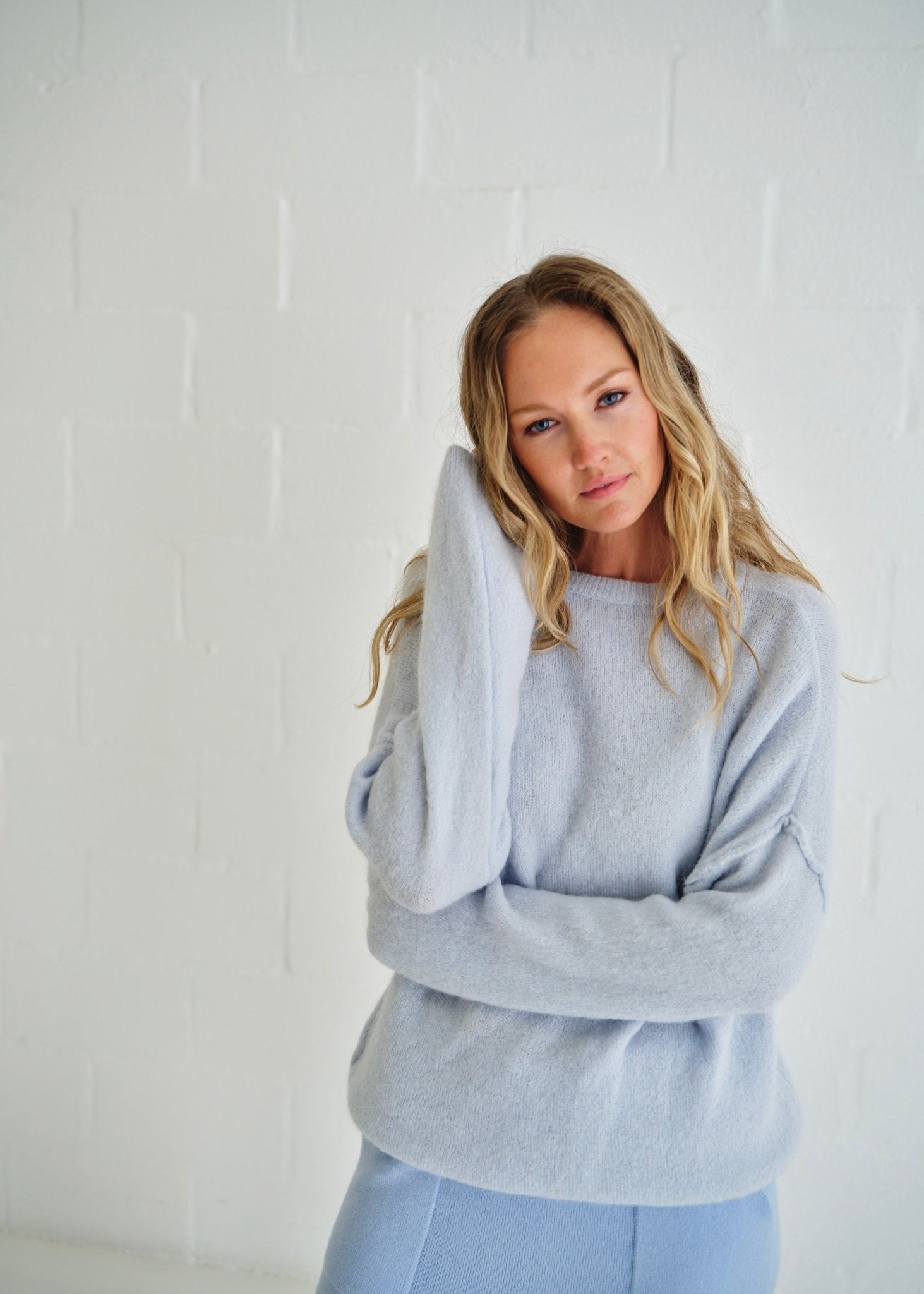 View our Ventura Oversized Crew Neck Knit In Sky Blue - by Tribute Store
