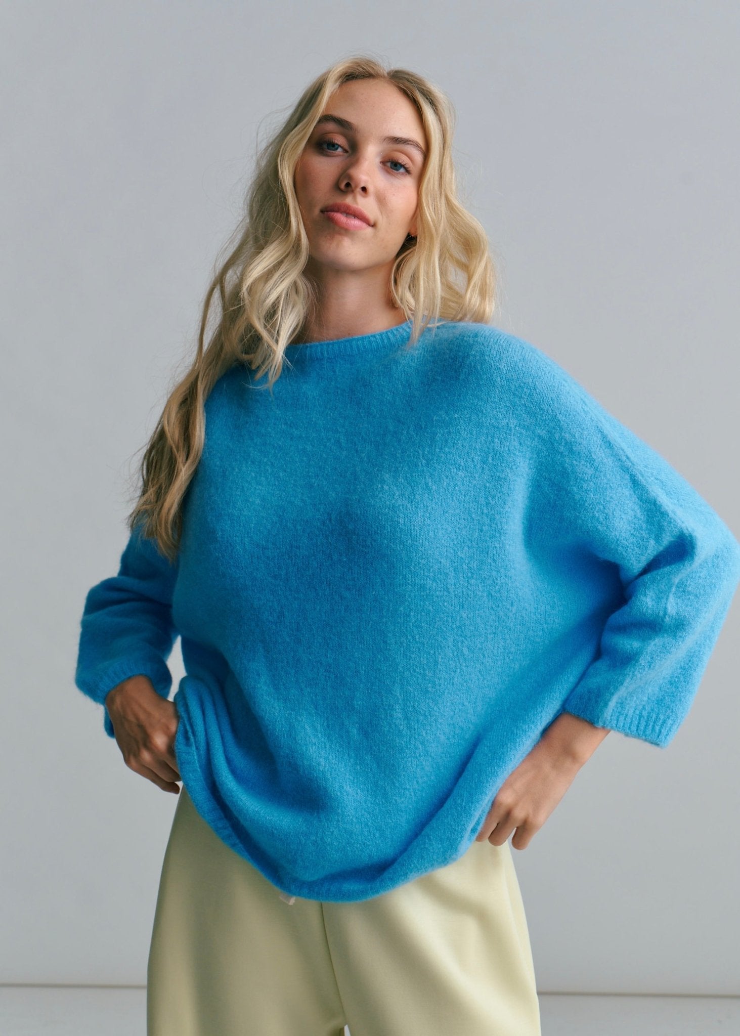 View our Ventura Oversized Crew Neck Knit In Sky Blue - by Tribute Store