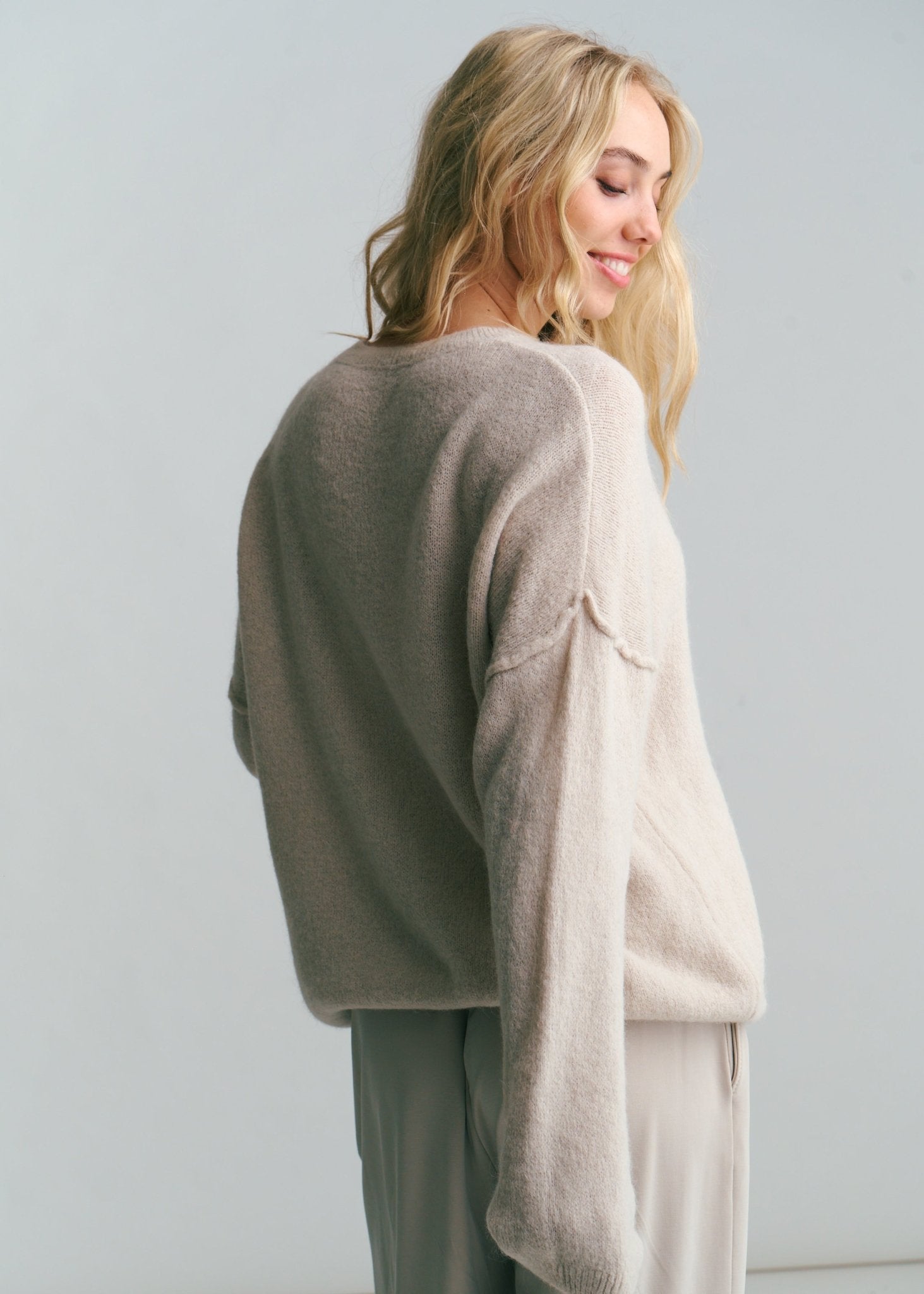 View our Ventura Oversized Crew Neck Knit In Taupe - by Tribute Store