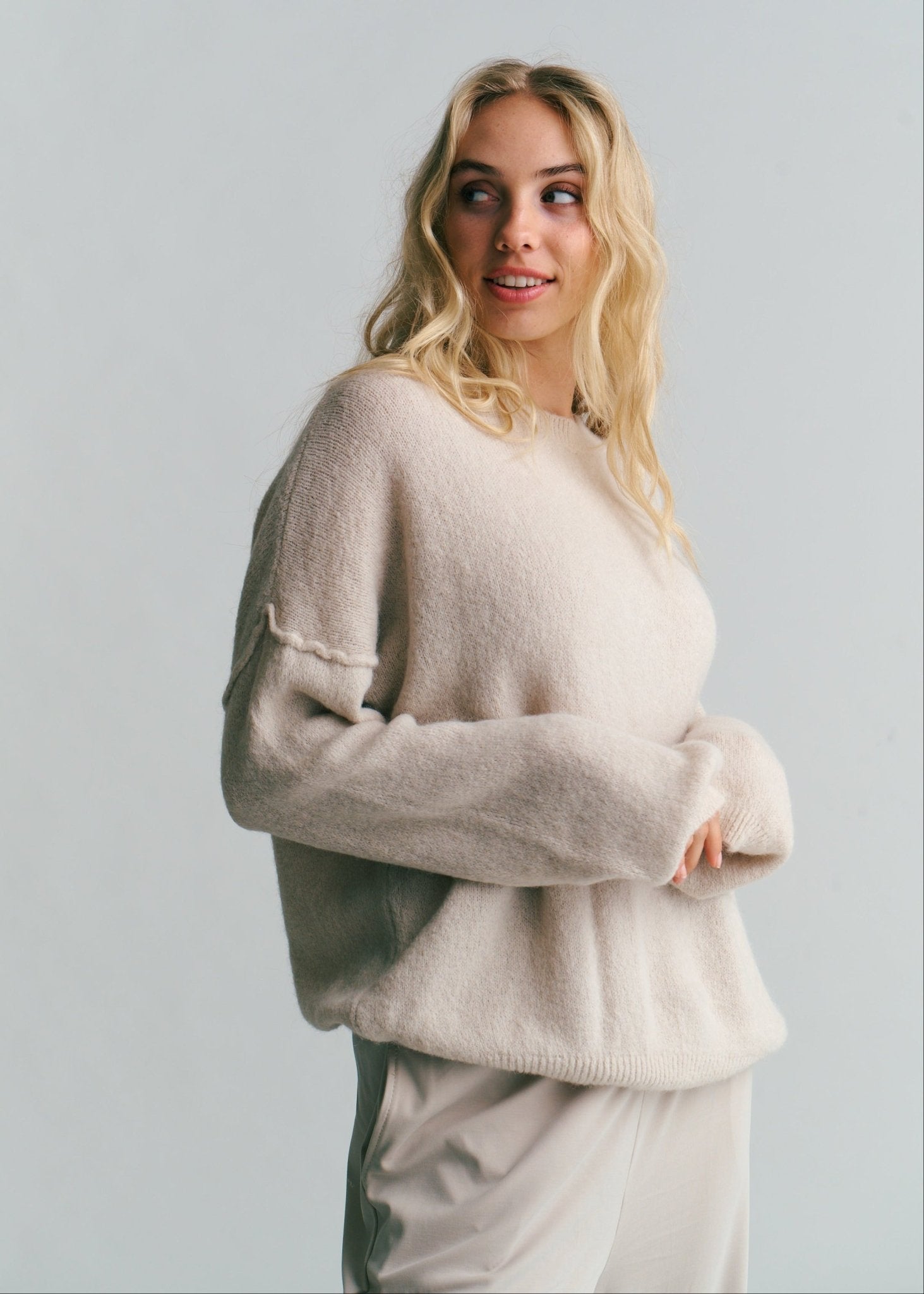 View our Ventura Oversized Crew Neck Knit In Taupe - by Tribute Store