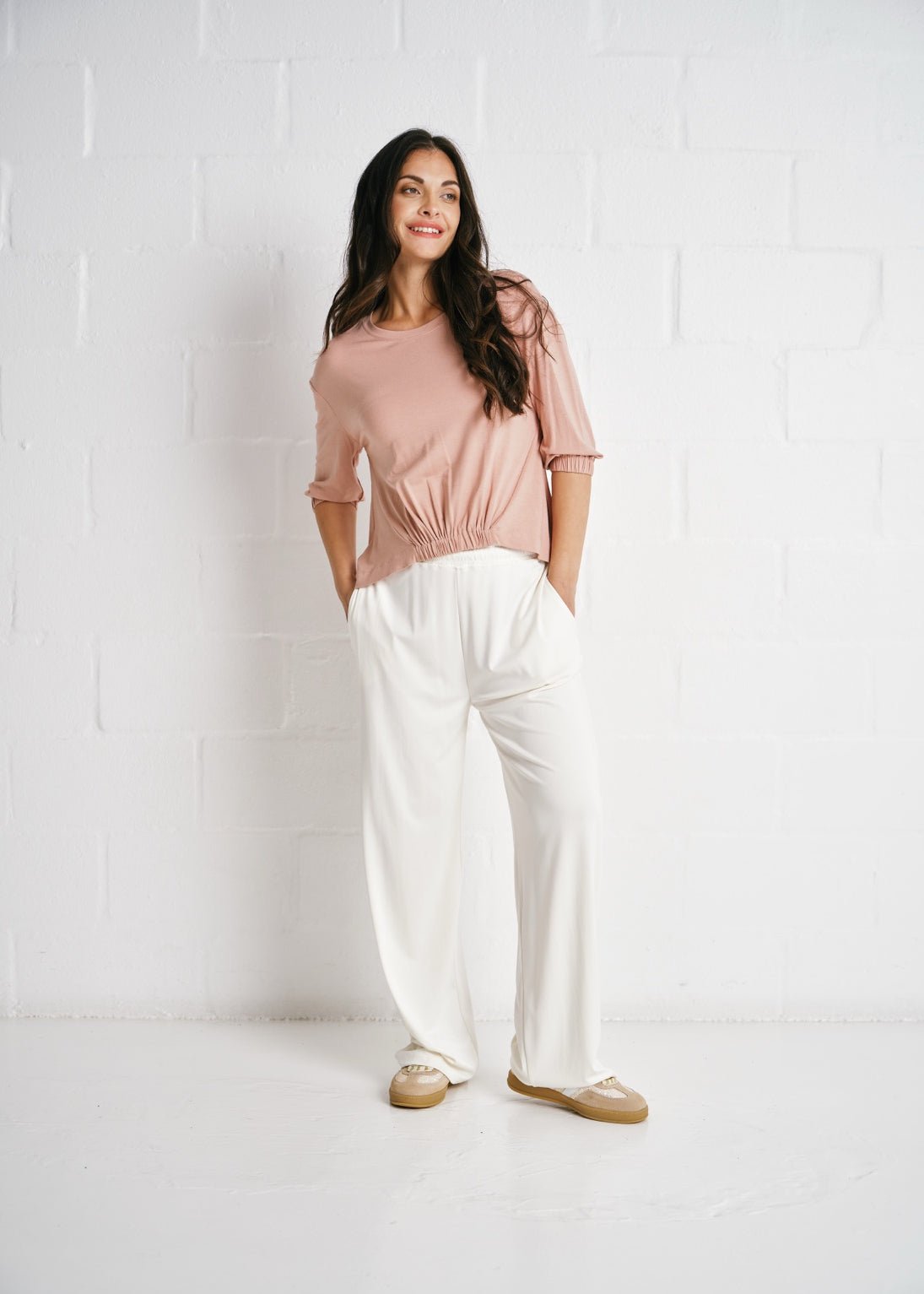 View our Verona Gathered Waist Tee In Blush Pink - by Tribute Store