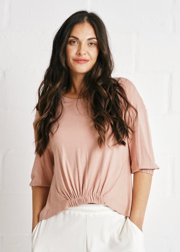 View our Verona Gathered Waist Tee In Blush Pink - by Tribute Store