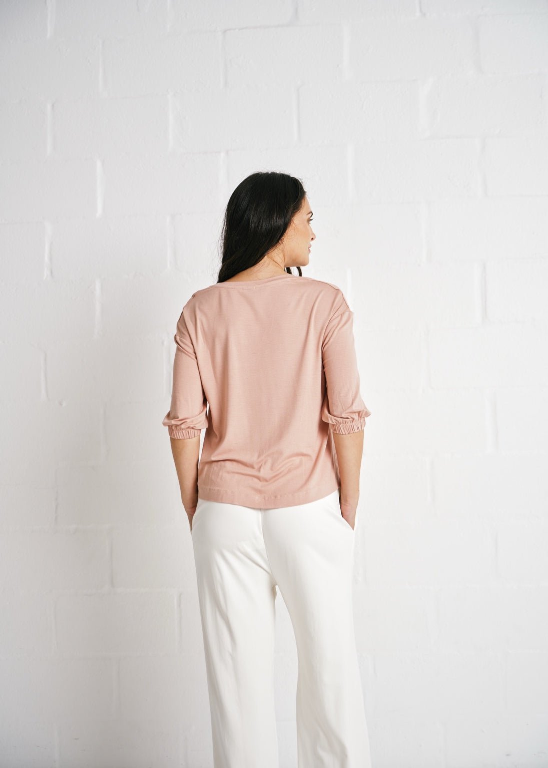 View our Verona Gathered Waist Tee In Blush Pink - by Tribute Store