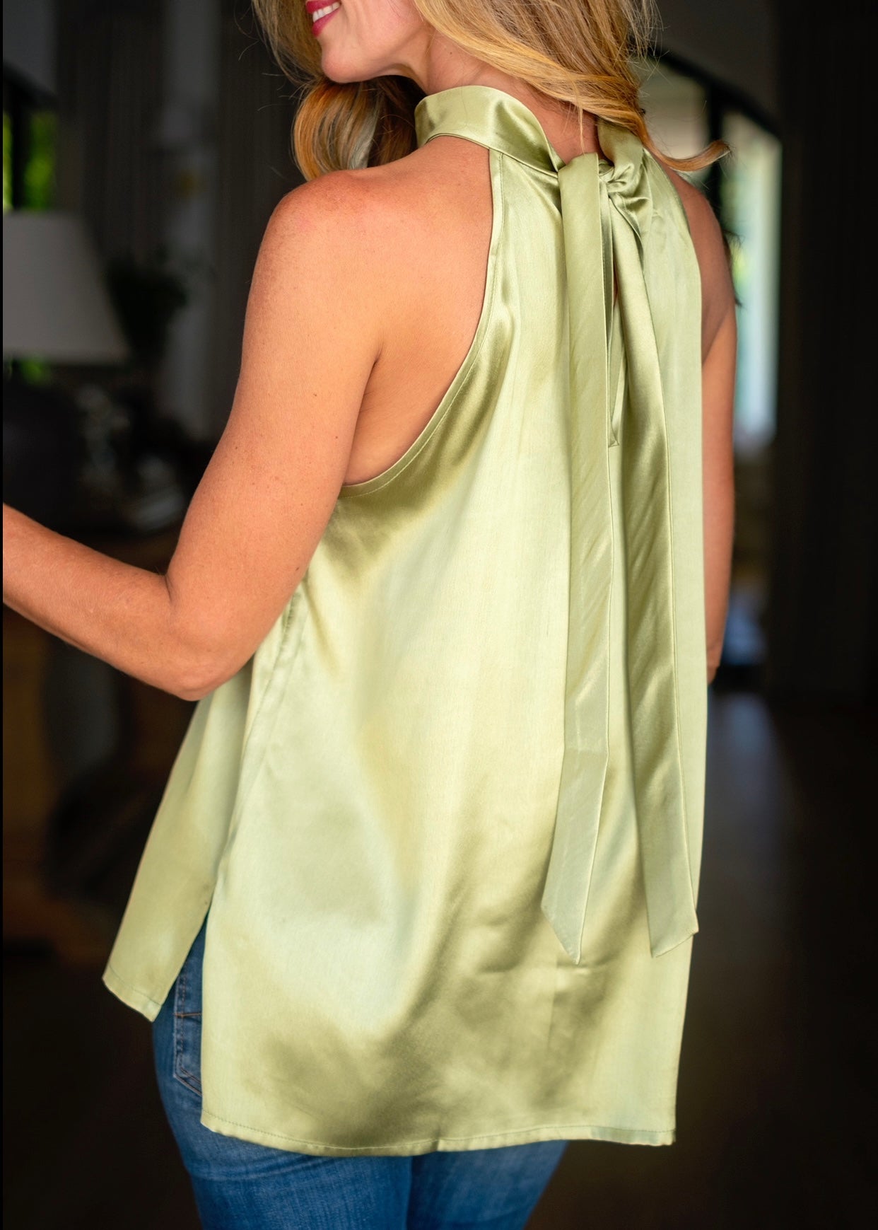 View our Victoria Halter Neck Blouse In Chartreuse - by Tribute Store