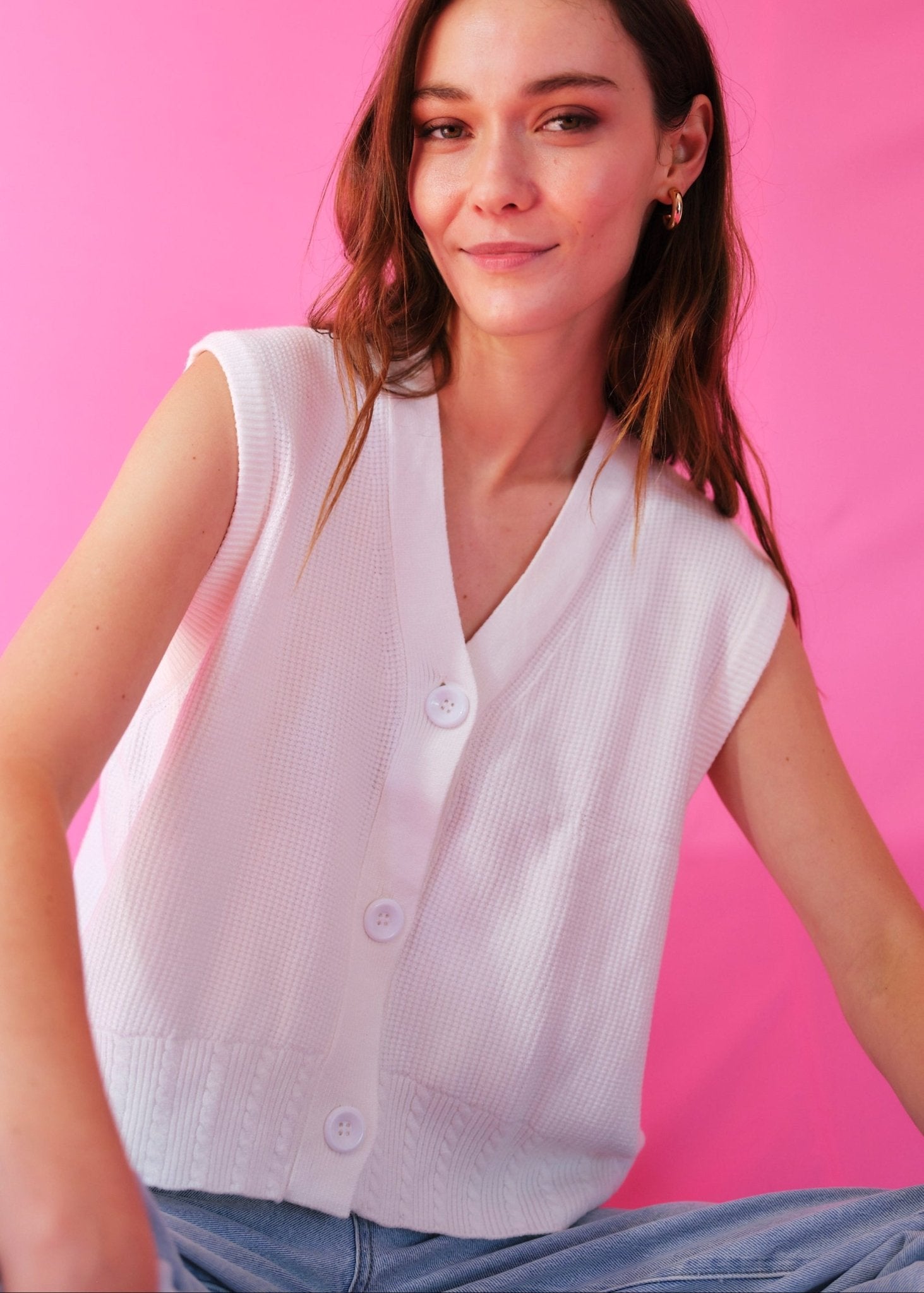 View our White Oversized Sleeveless Knitted Cardi - by Tribute Store