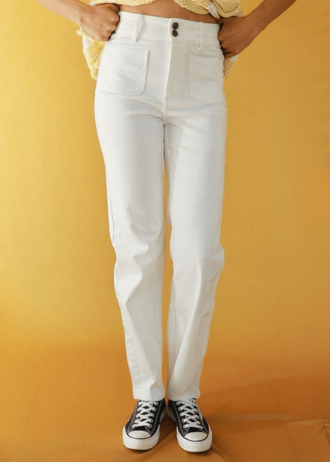 View our White Straight Leg High Waisted Jeans with front pockets - by Tribute Store