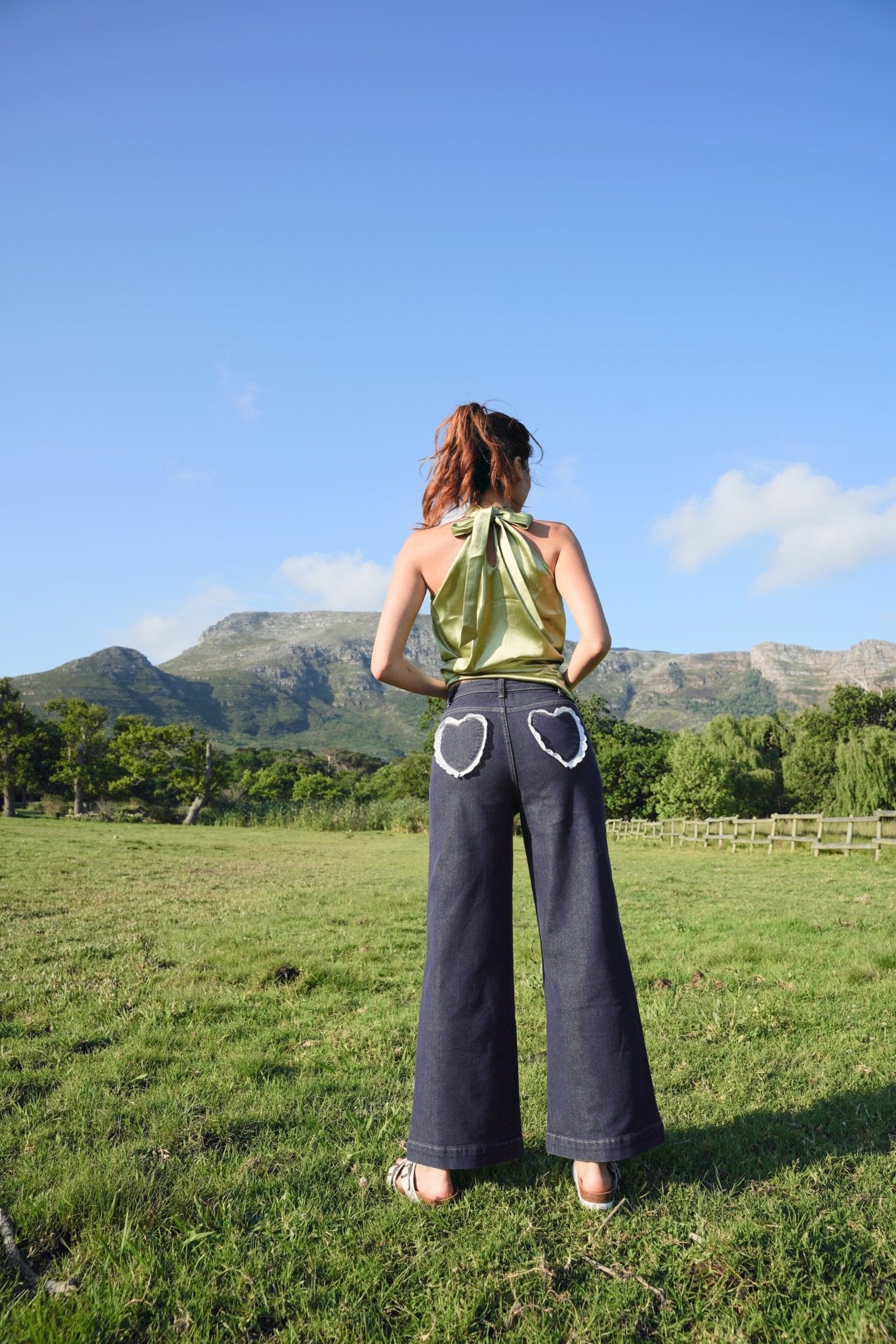 View our Wide Leg Jeans with Lace Heart on Back Pockets - by Tribute Store