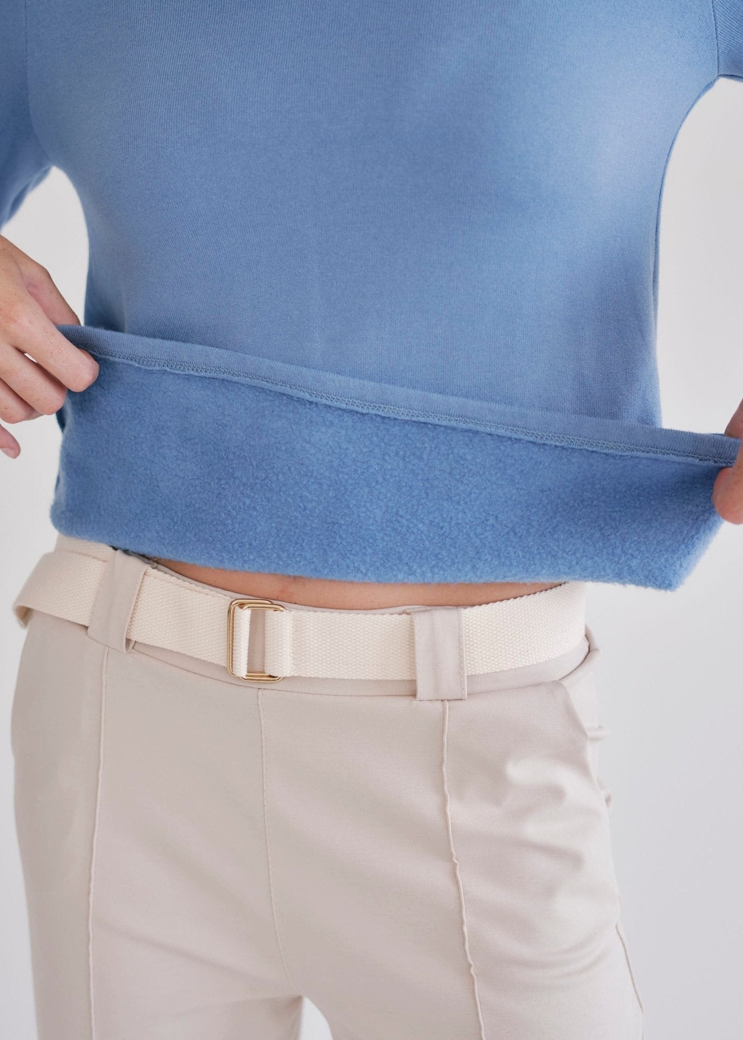 View our Winter V Neck with Gold Trim in Blue - by Tribute Store