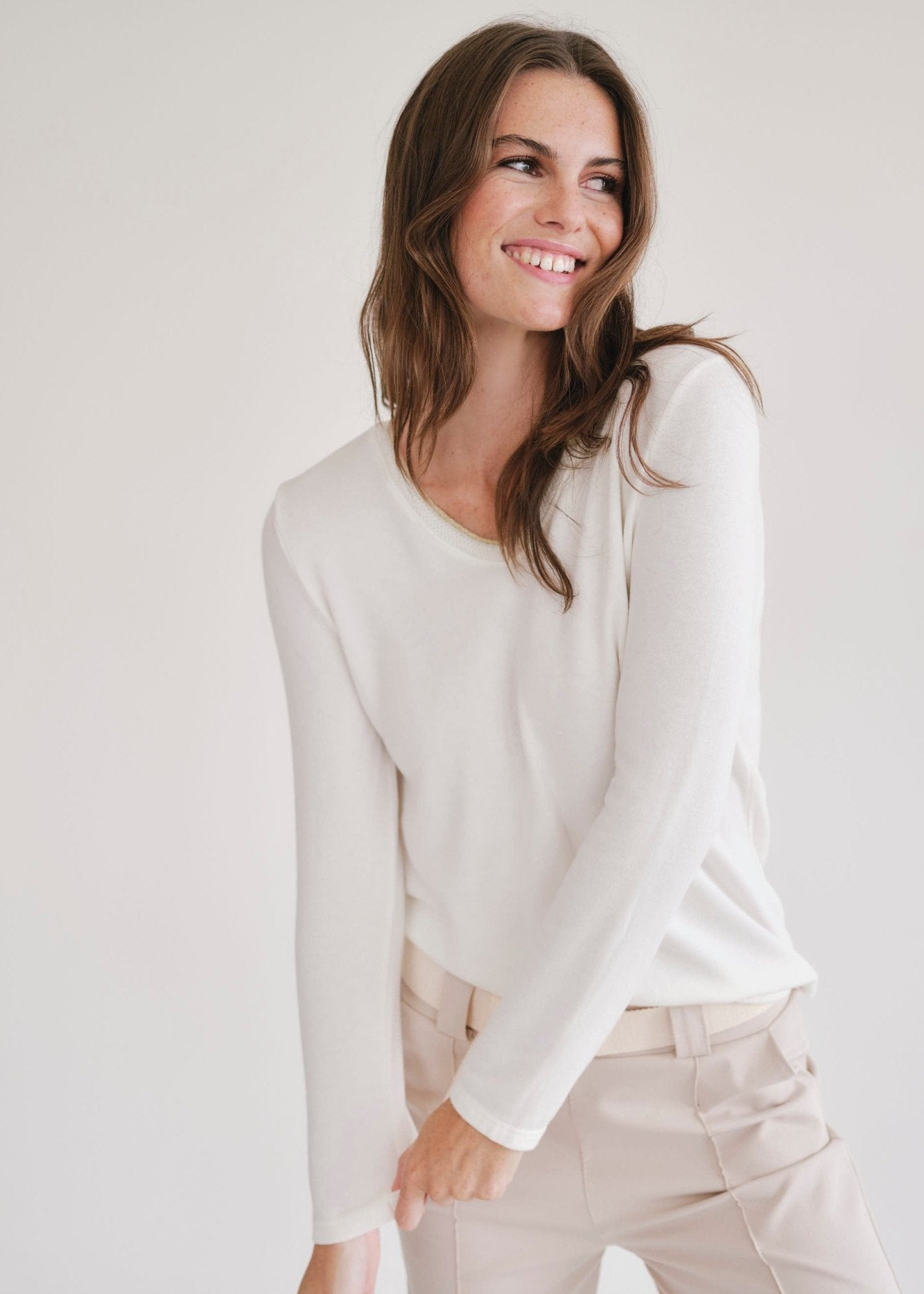 View our Winter V Neck with Gold Trim in White - by Tribute Store
