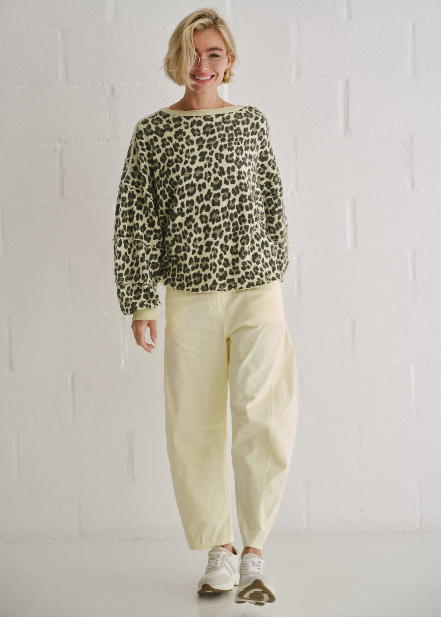 View our Zephyr Italian Leopard Cotton Jumper In Chartreuse - by Tribute Store