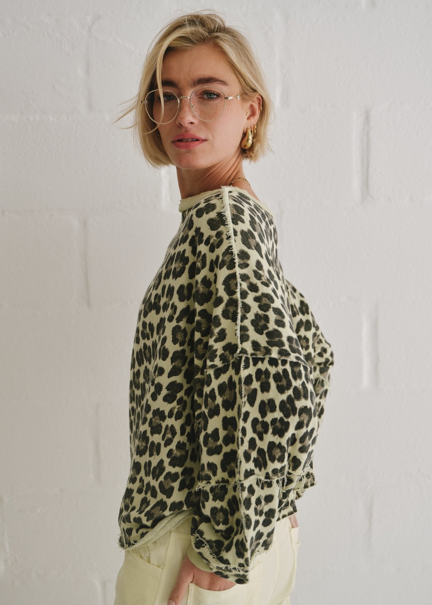 View our Zephyr Italian Leopard Cotton Jumper In Chartreuse - by Tribute Store