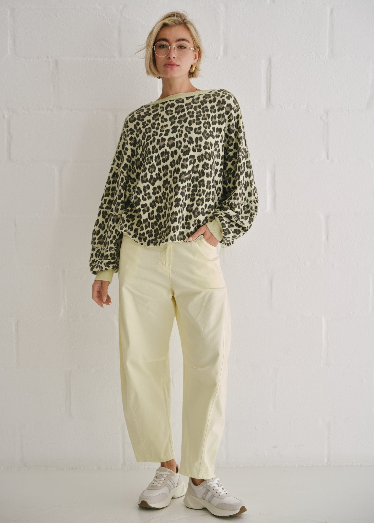 View our Zephyr Italian Leopard Cotton Jumper In Chartreuse - by Tribute Store