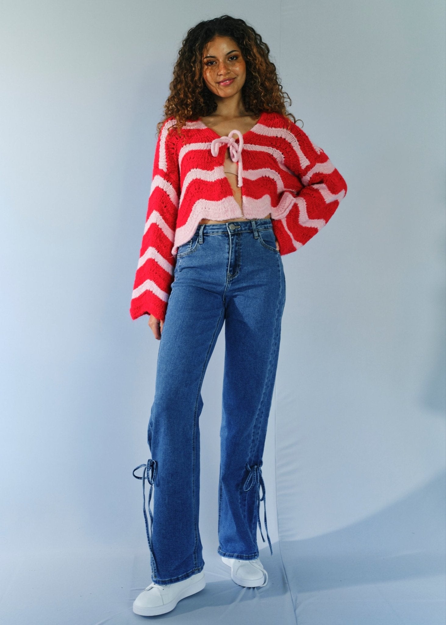 View our Zippora Cherry and Pink Wave Cardigan - by Tribute Store