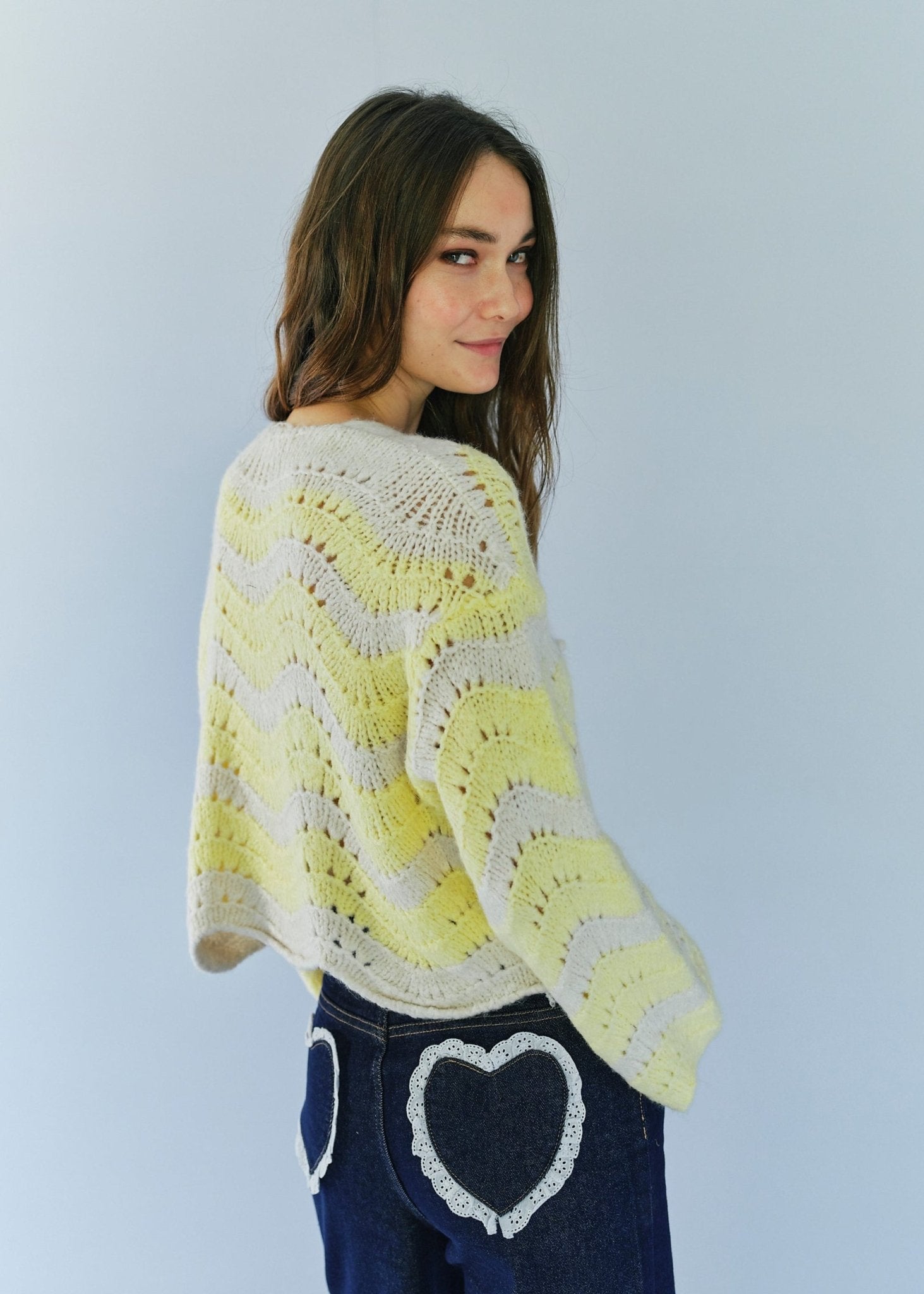 View our Zippora Lemon and Beige Wave Cardigan - by Tribute Store