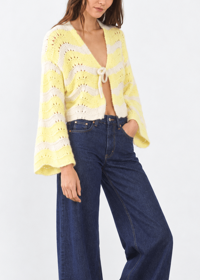 View our Zippora Lemon and Beige Wave Cardigan - by Tribute Store