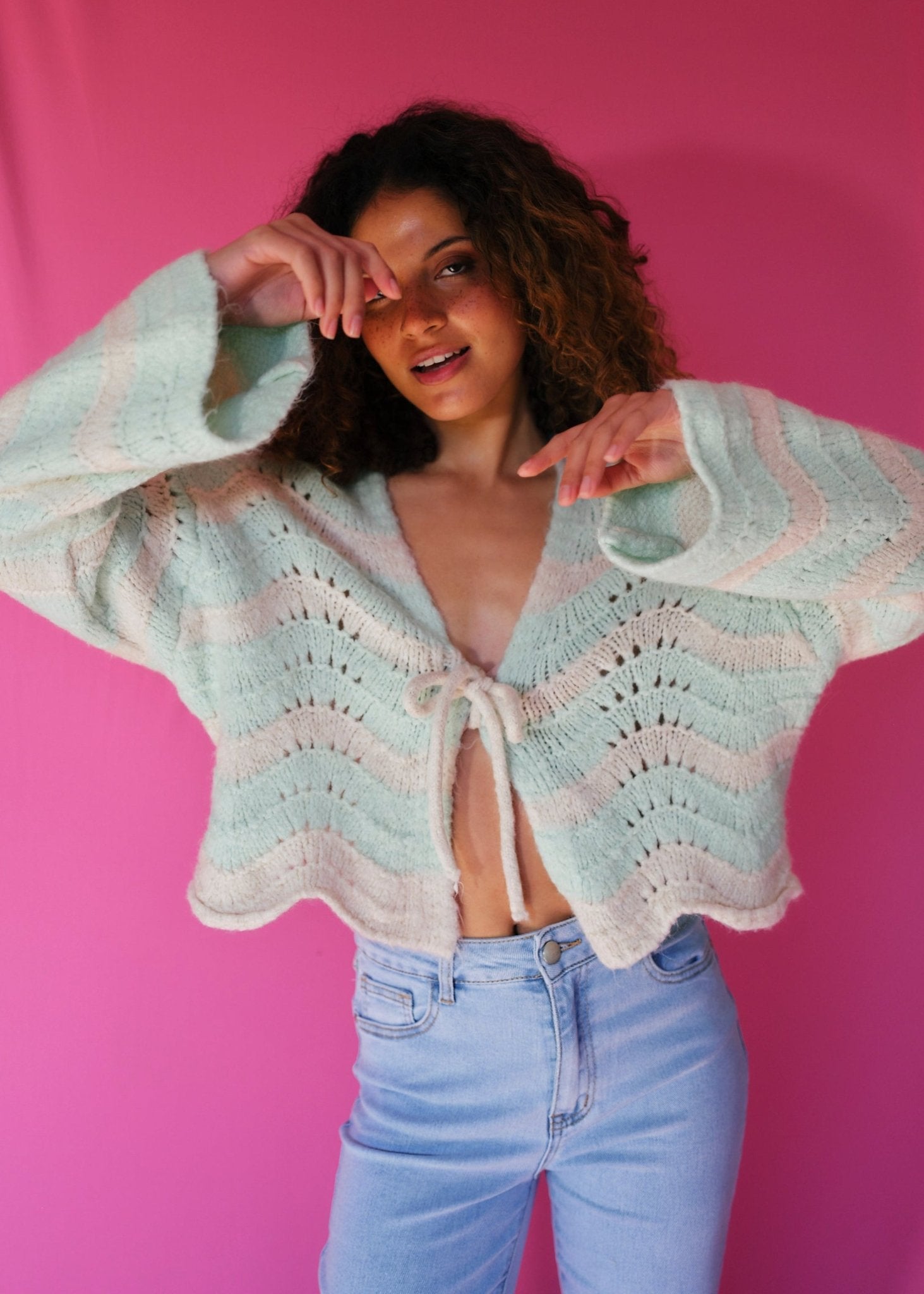 View our Zippora Mint Wave Cardigan - by Tribute Store