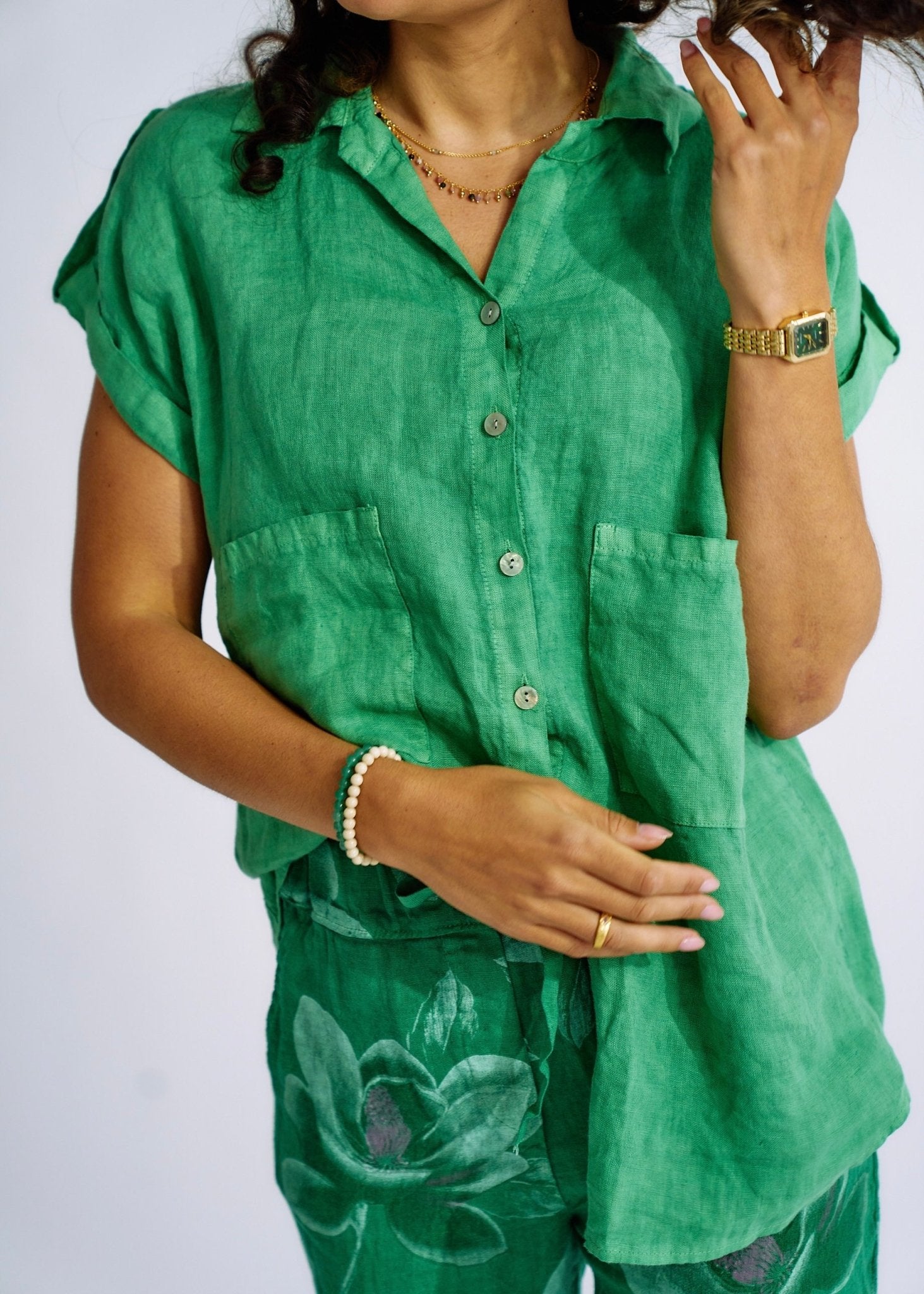 Pure Linen Italian Shirt in Forest GreenTOPS - Tribute Store