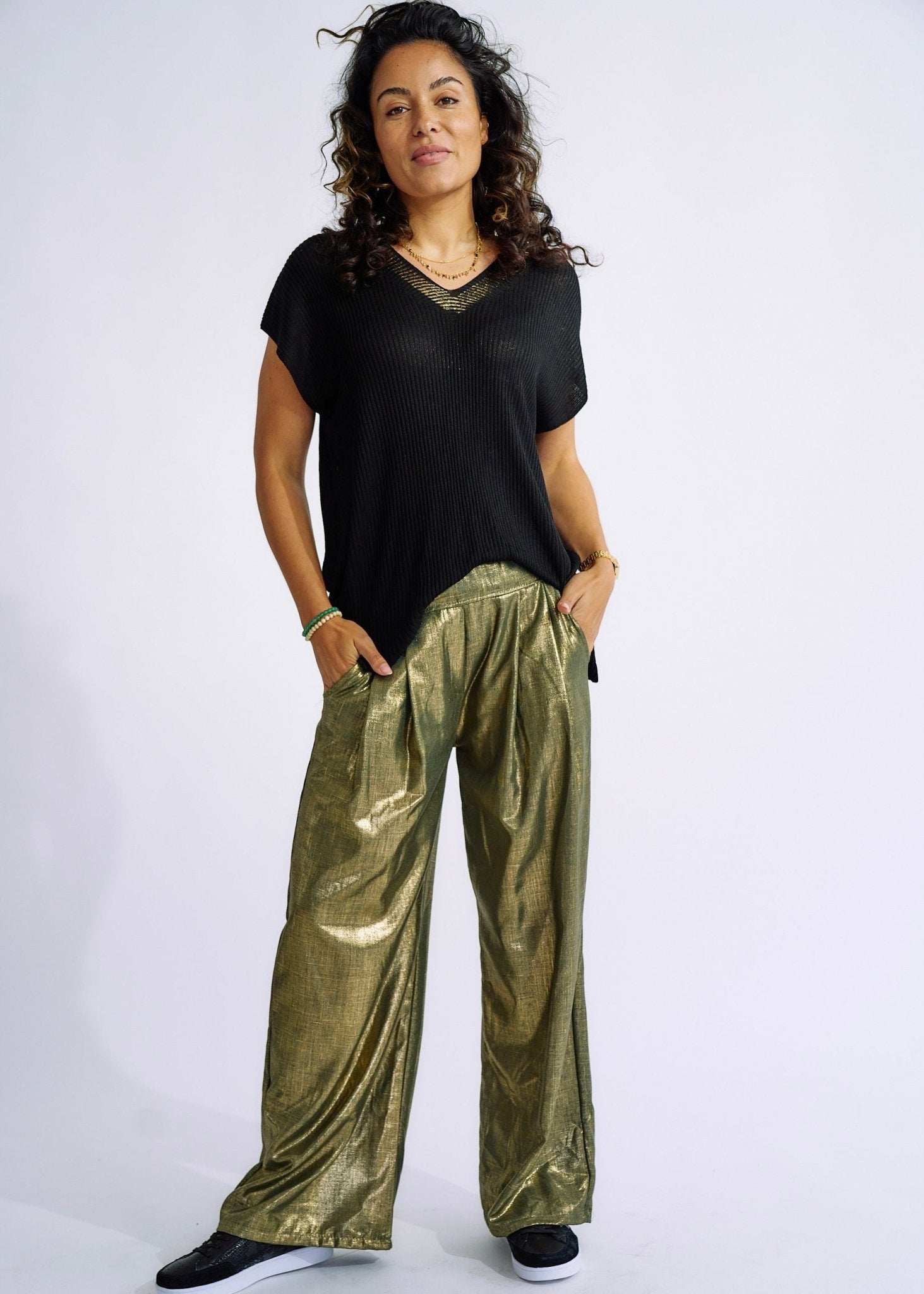 Pure Linen Italian Wide Leg Shimmer Pants in KhakiBOTTOMS - Tribute Store