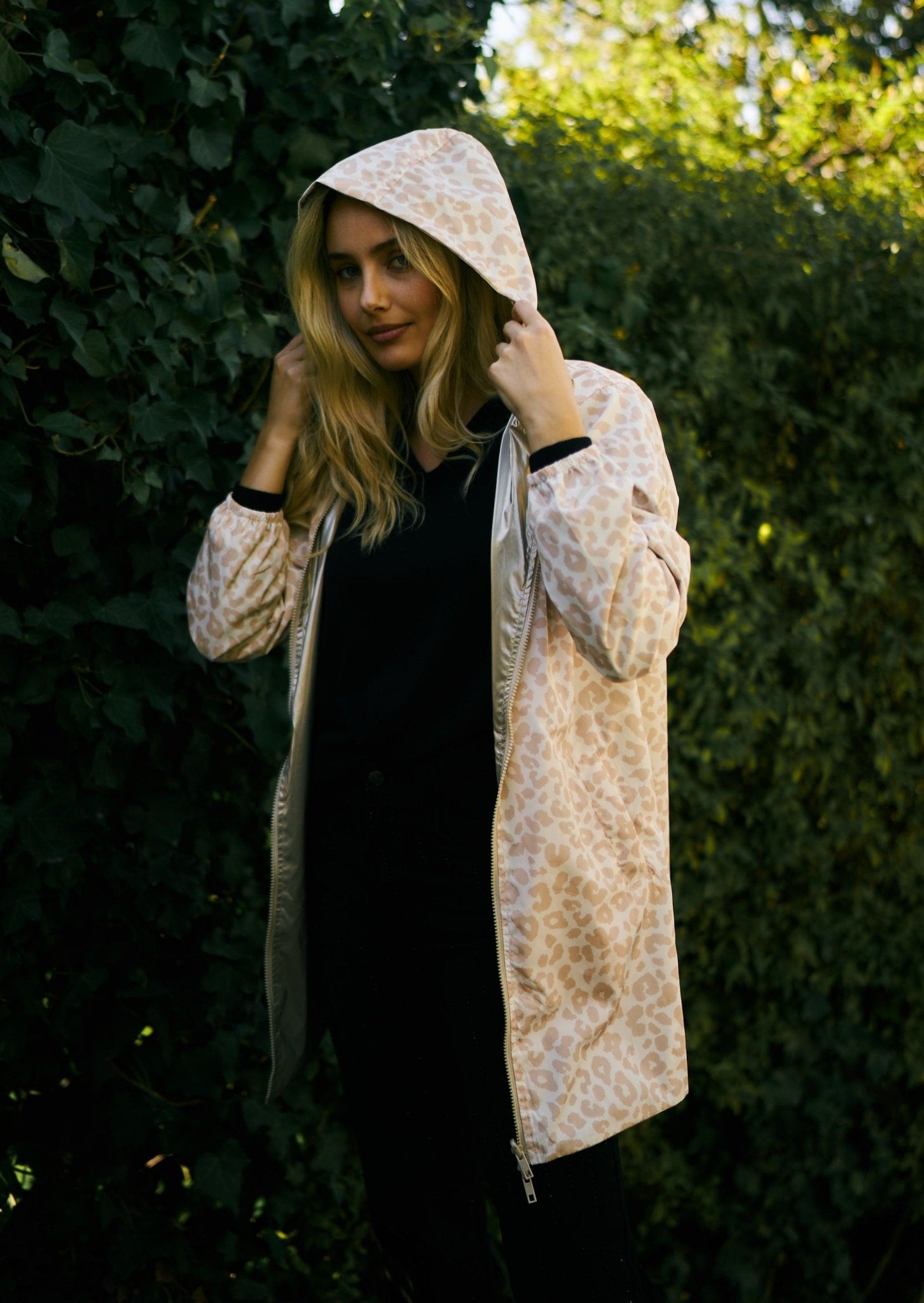Reversible All Weather Jacket with Animal Print in Beige - Tribute StoreTRIBUTE